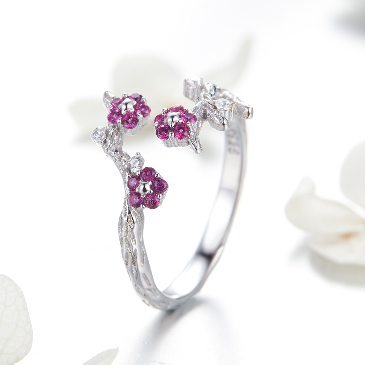 Pandora Style De bloesem van de pruim Open Ring - BSR022