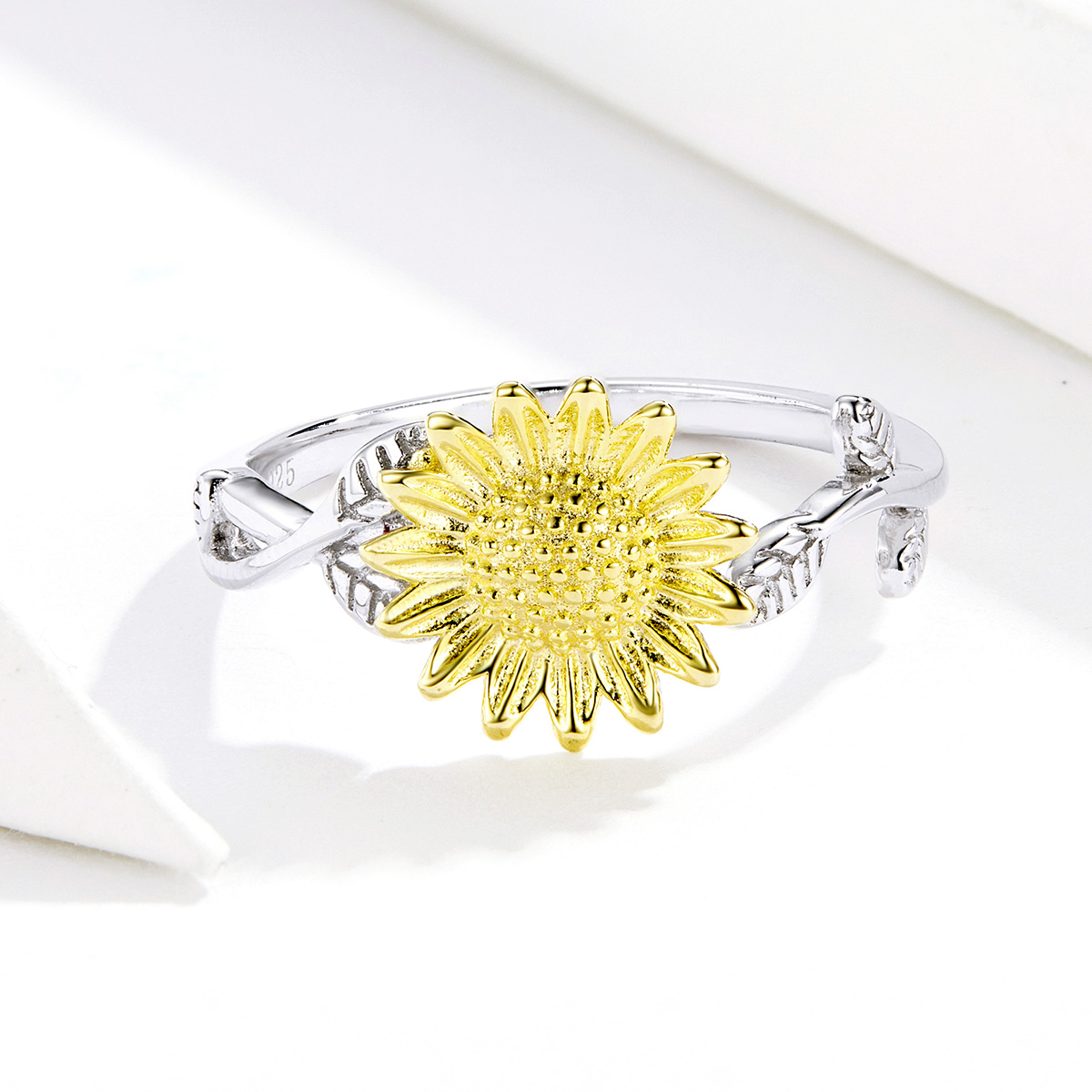 Pandora Style Tweekleurige gouden zonnebloemen Open Ring - SCR596