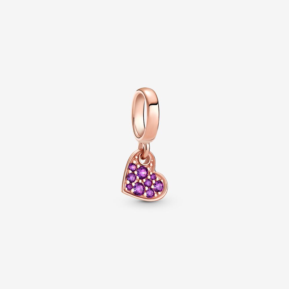 PANDORA Royal Purple Pave Tilted Heart Dangle Charm - 789404C03 PANDORA Royal Purple Pave Tilted Heart Dangle Charm - 789404C03