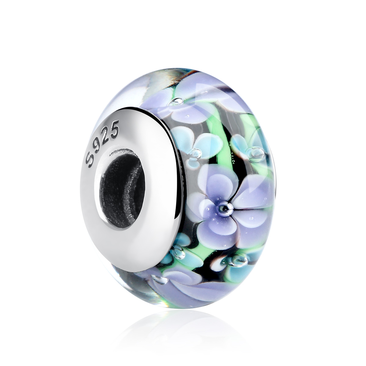Pandora Style Paarse bloemen Murano Glas Bedel - SCZ009 Pandora Style Paarse bloemen Murano Glas Bedel - SCZ009