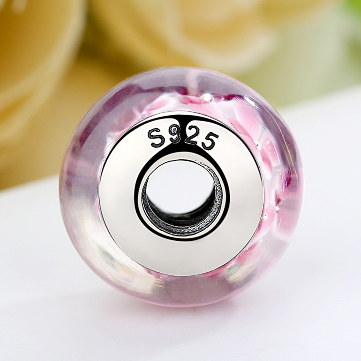 Pandora Style Roze Bloemen Murano Glas Bedel - SCZ008