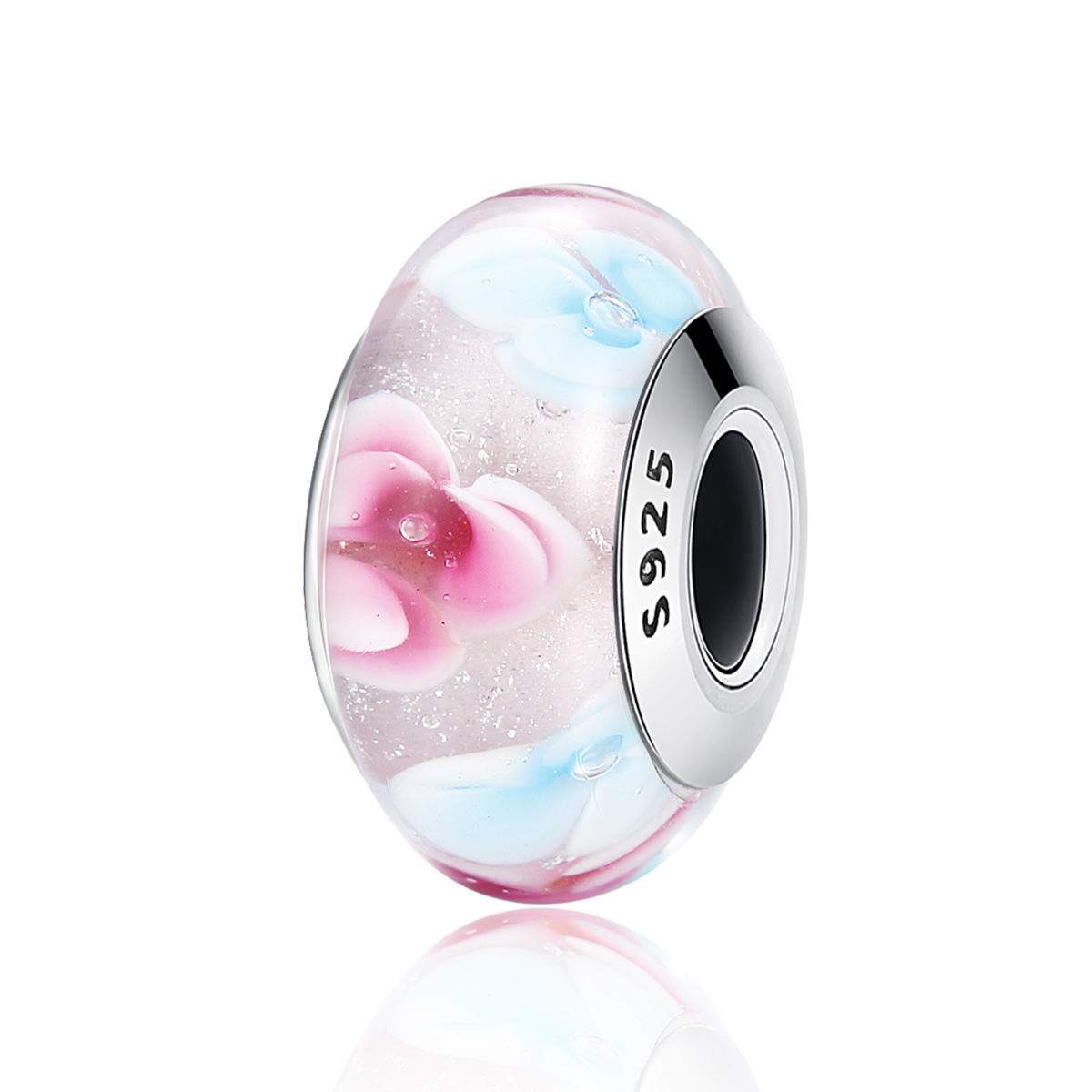 Pandora Style Roze Bloemen Murano Glas Bedel - SCZ056 Pandora Style Roze Bloemen Murano Glas Bedel - SCZ056
