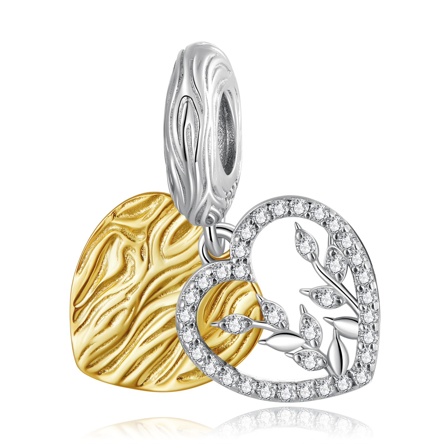 Pandora Style Hartvormige bladeren Hangende Bedel - BSC670 Pandora Style Hartvormige bladeren Hangende Bedel - BSC670