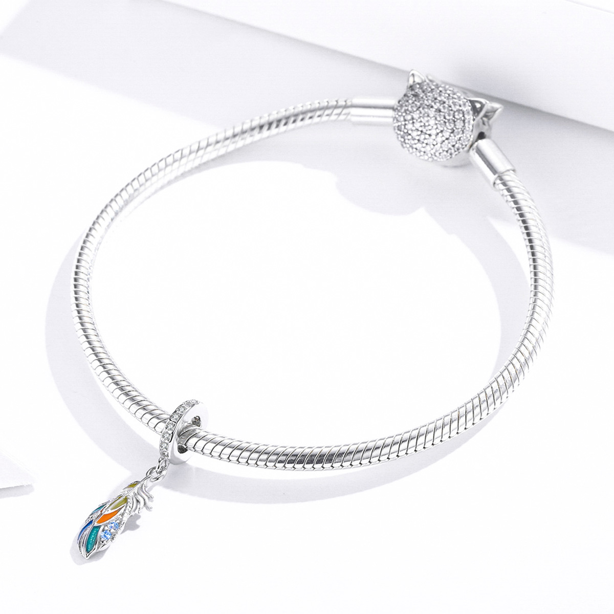 Pandora Style Kleurrijke Veren Hangende Bedel - BSC304