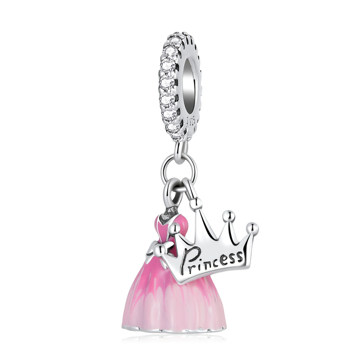 Pandora Style Prinses Jurk Kroon Hangende Bedel - SCC2203 Pandora Style Prinses Jurk Kroon Hangende Bedel - SCC2203