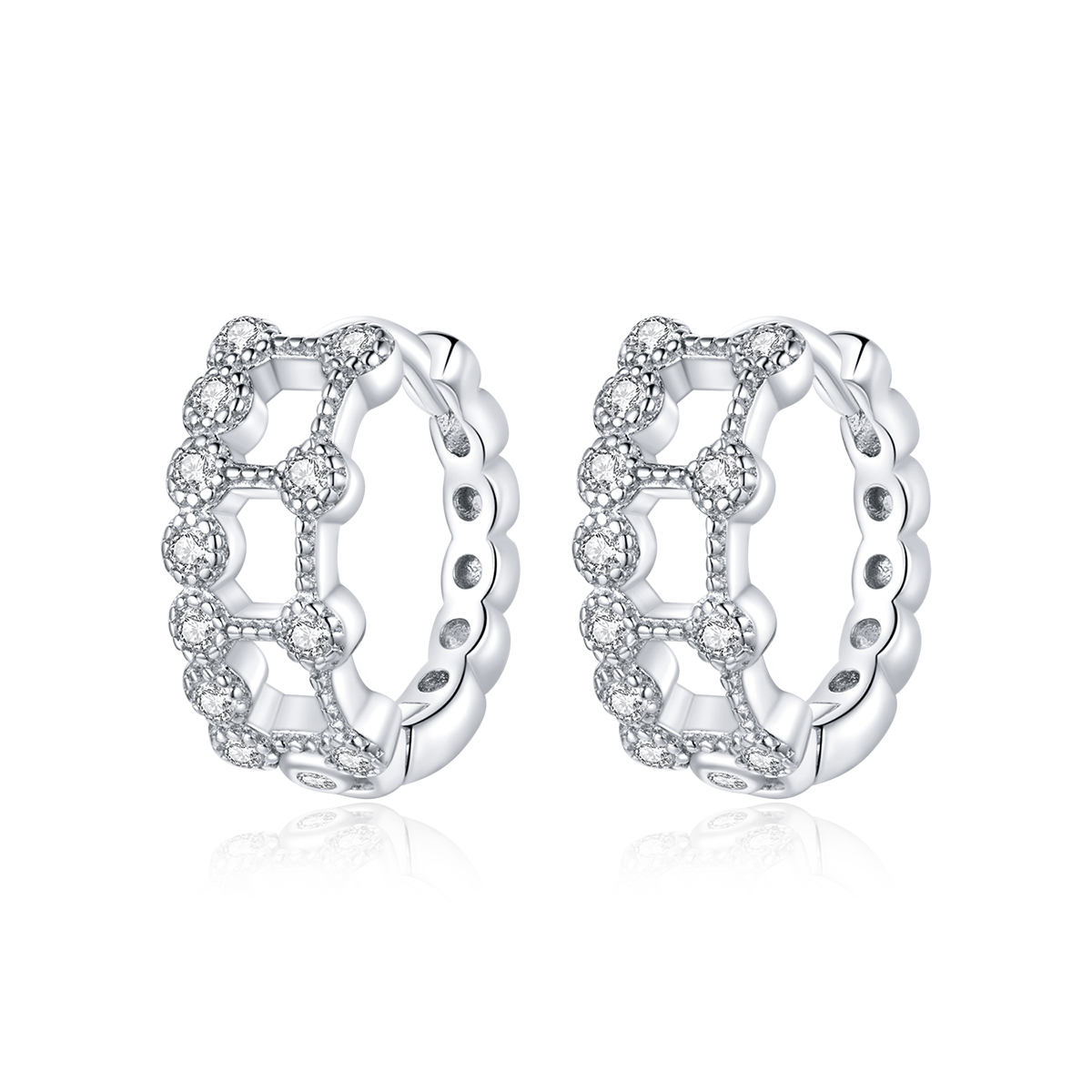 Pandora Style Eenvoudige dubbele laag Oorbellen - BSE458 Pandora Style Eenvoudige dubbele laag Oorbellen - BSE458