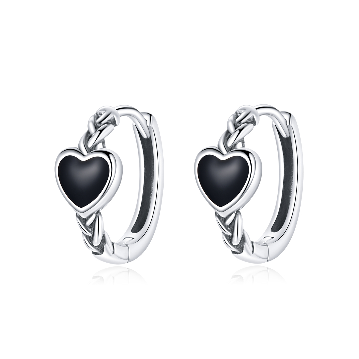 Pandora Style Zwart Hart Oorbellen - BSE456 Pandora Style Zwart Hart Oorbellen - BSE456