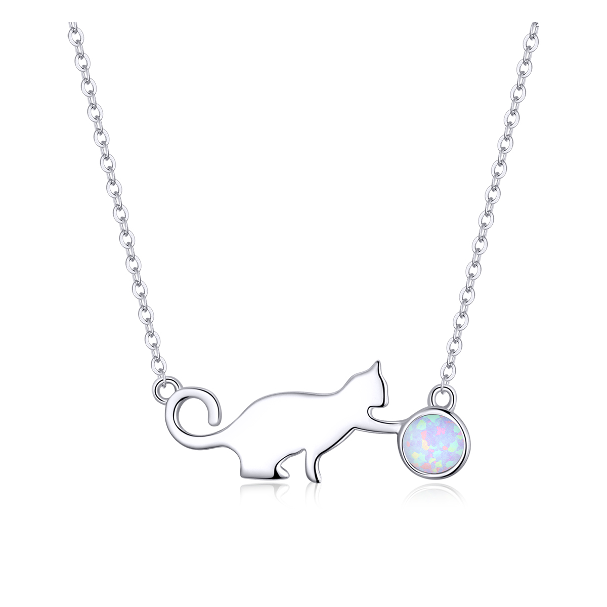 Pandora Style Opaal Kat Ketting - SCN395 Pandora Style Opaal Kat Ketting - SCN395