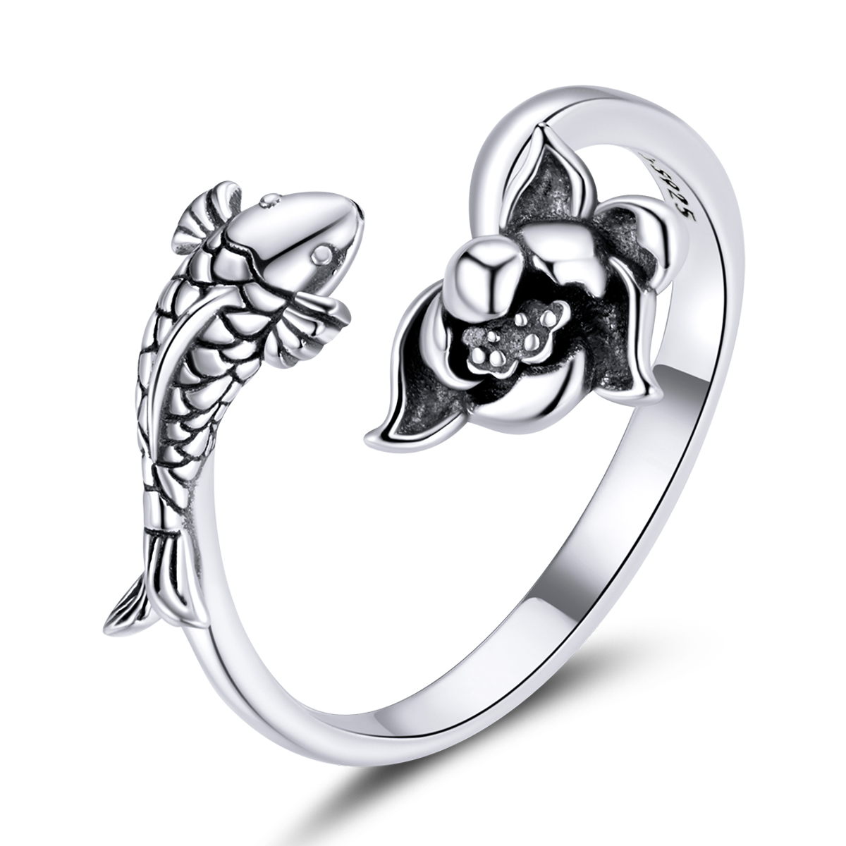 Pandora Style Gegolfde Koi Open Ring - BSR201 Pandora Style Gegolfde Koi Open Ring - BSR201
