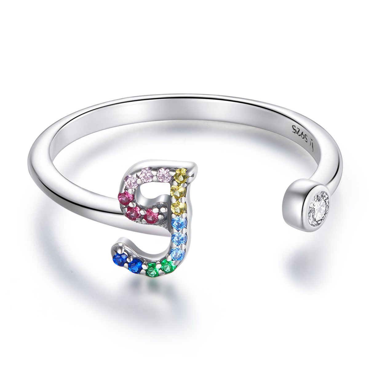 Pandora Style Kleurrijke Letter-J Open Ring - SCR723-J Pandora Style Kleurrijke Letter-J Open Ring - SCR723-J