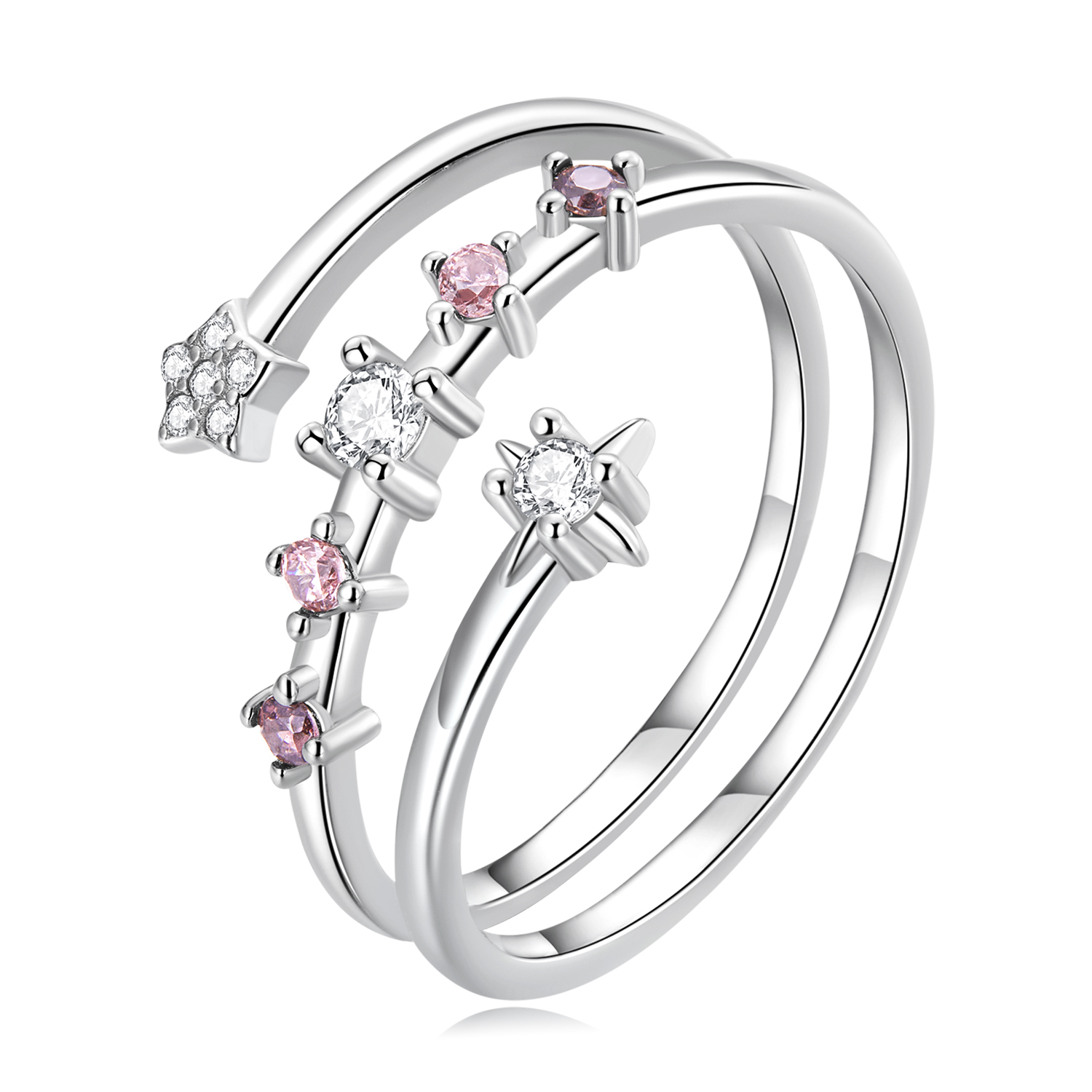 Pandora Style Meerlaagse sterren Open Ring - BSR310 Pandora Style Meerlaagse sterren Open Ring - BSR310