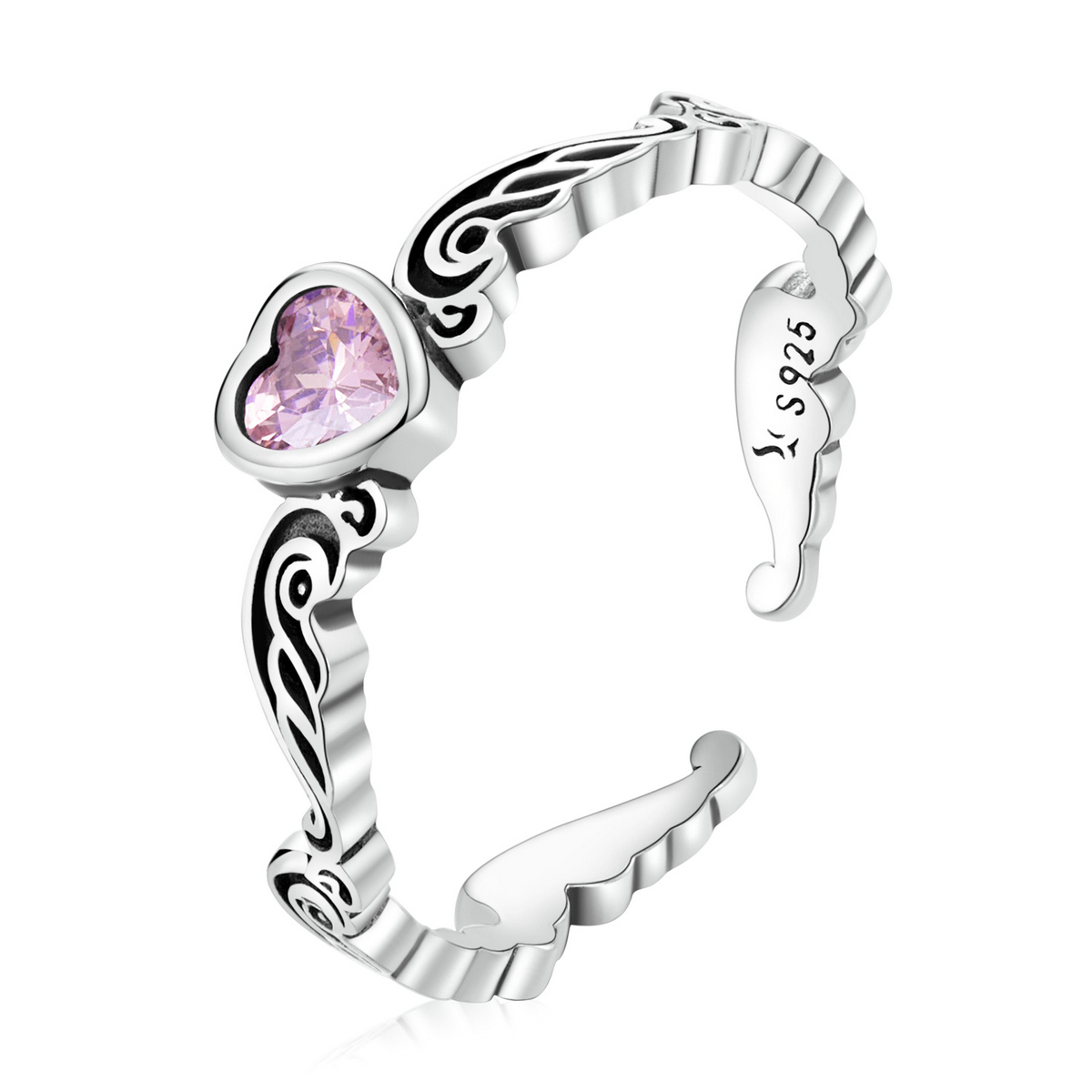 Pandora Style Retro Patroon - Hart Open Ring - SCR766 Pandora Style Retro Patroon - Hart Open Ring - SCR766