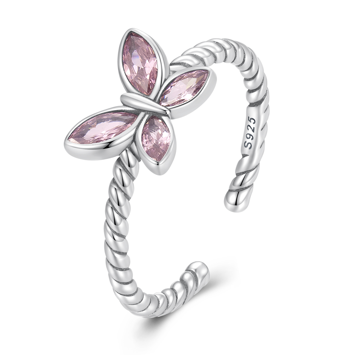 Pandora Style Roze Vlinder Twist Open Ring - SCR872 Pandora Style Roze Vlinder Twist Open Ring - SCR872