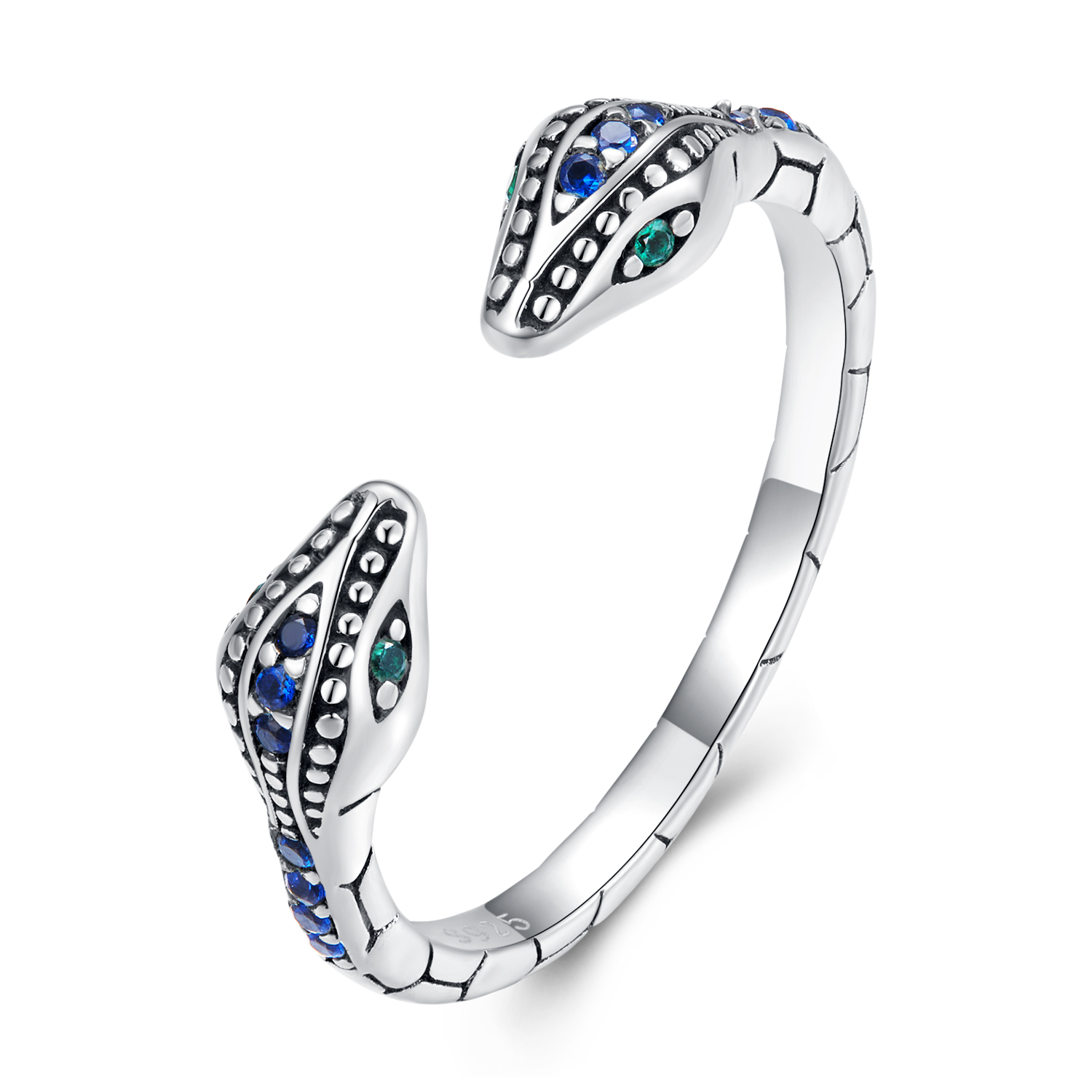 Pandora Style Tweekoppige slang Open Ring - BSR317-BU Pandora Style Tweekoppige slang Open Ring - BSR317-BU
