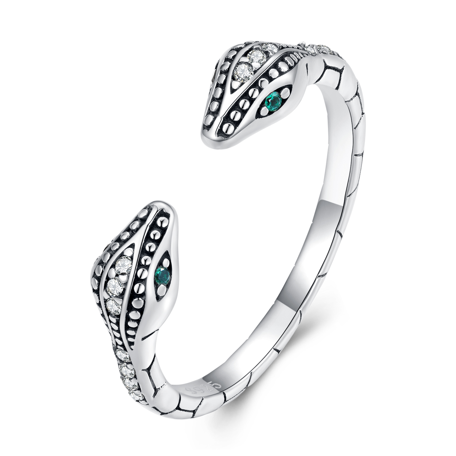 Pandora Style Tweekoppige slang Open Ring - BSR317 Pandora Style Tweekoppige slang Open Ring - BSR317