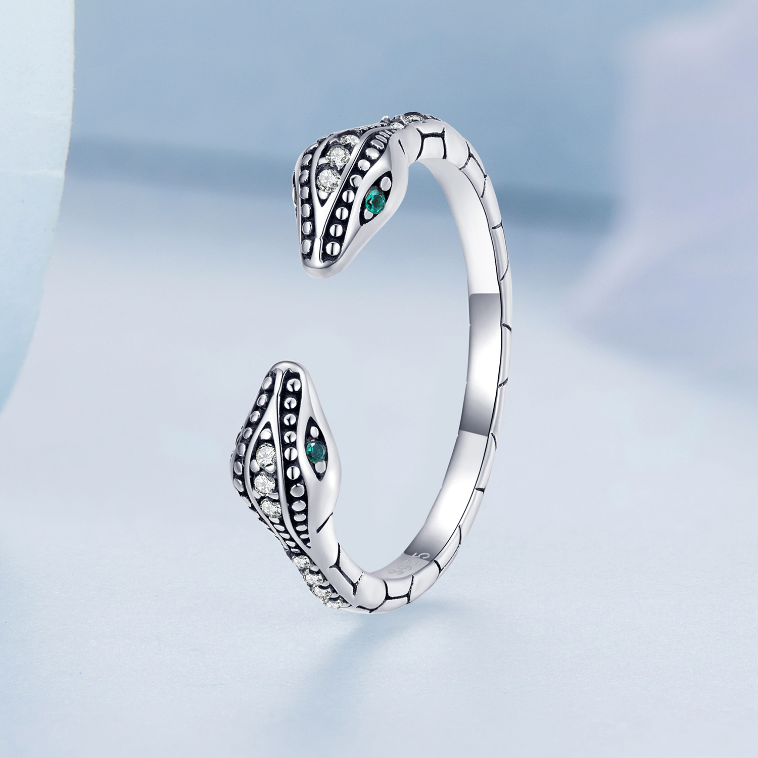 Pandora Style Tweekoppige slang Open Ring - BSR317