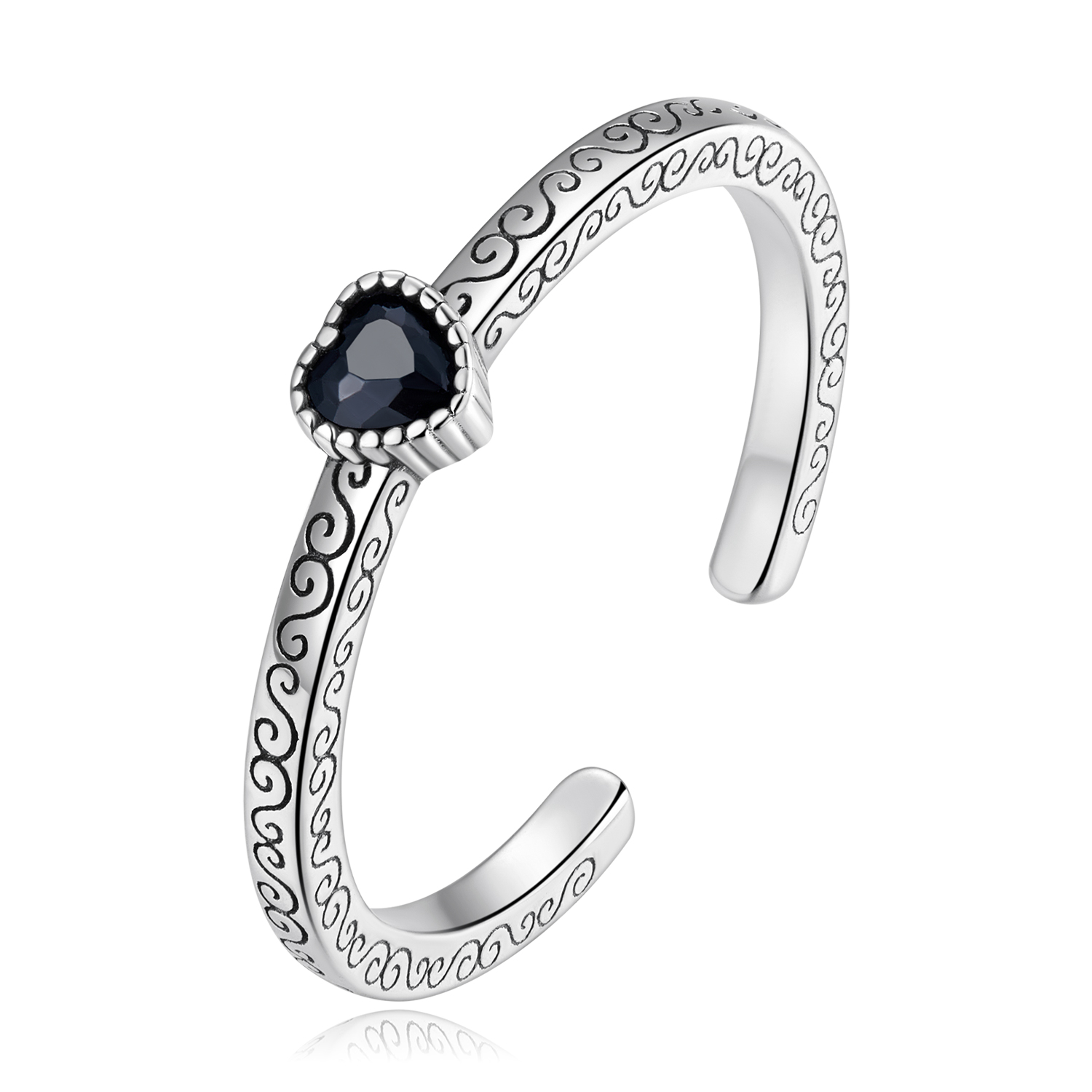 Pandora Style Vintage Zwart Zirkoon Open Ring - SCR878 Pandora Style Vintage Zwart Zirkoon Open Ring - SCR878
