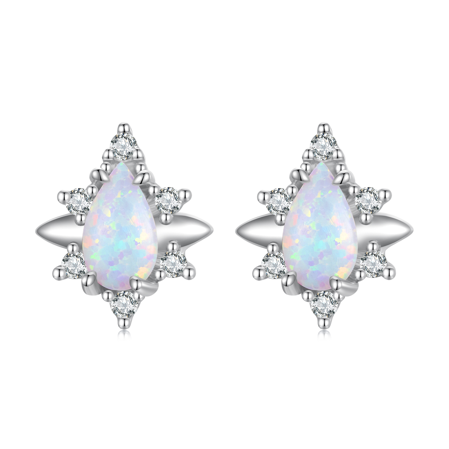 Pandora Style Opaal Drop Oorknopjes - BSE685 Pandora Style Opaal Drop Oorknopjes - BSE685