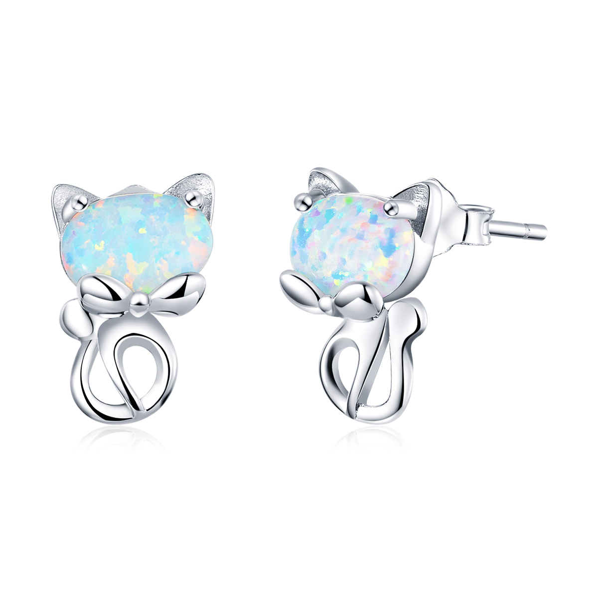 Pandora Style Opaal Schattige Kat Oorknopjes - SCE828 Pandora Style Opaal Schattige Kat Oorknopjes - SCE828