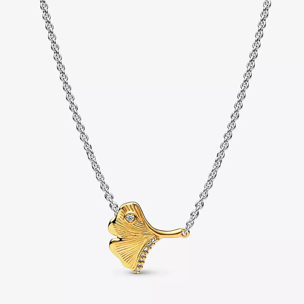 PANDORA Ginkgo sterling zilver en collier verguld met 14k goud, met heldere zirkonia - 362443C01