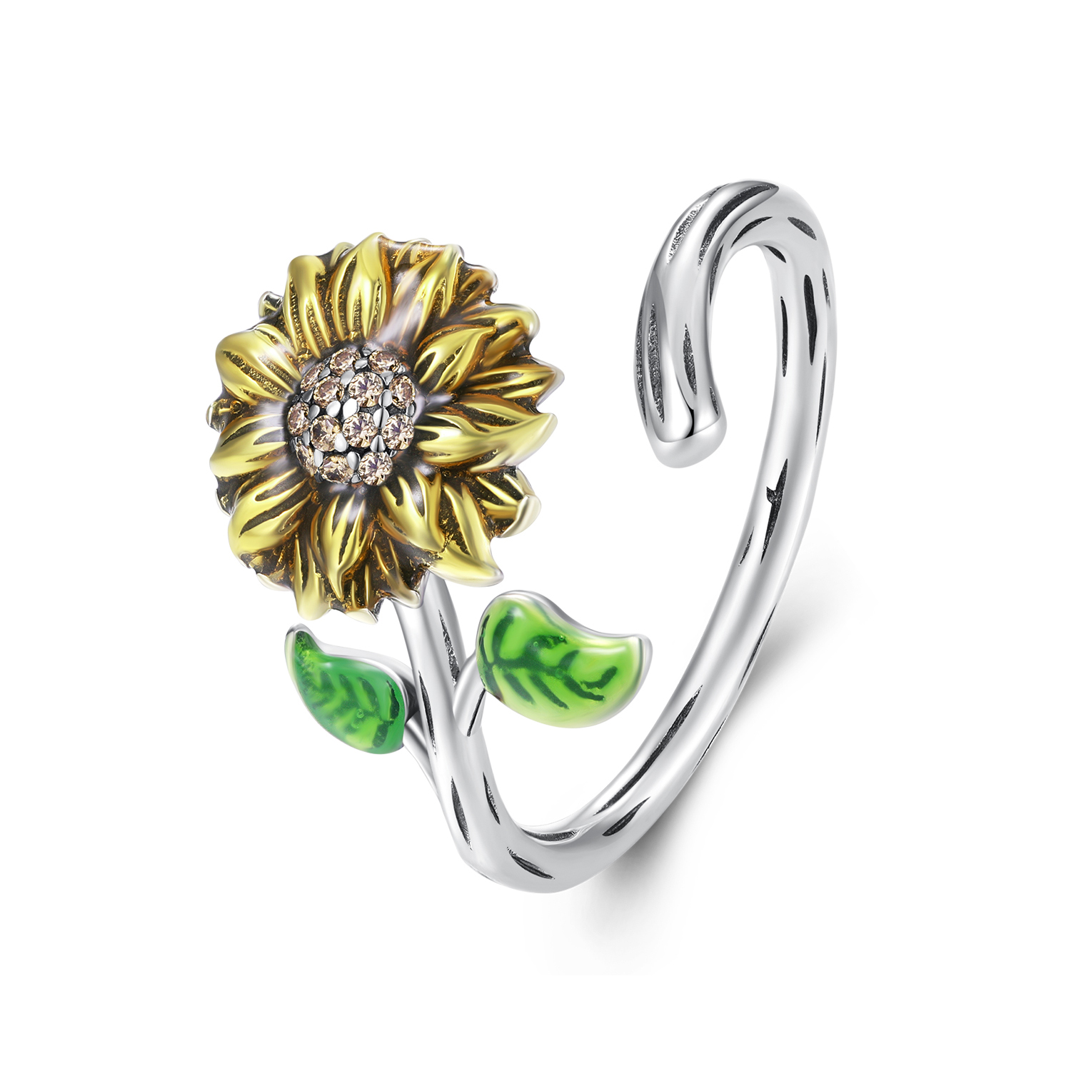 Pandora Stijl Zonnebloem Open Ring - SCR934 Pandora Stijl Zonnebloem Open Ring - SCR934