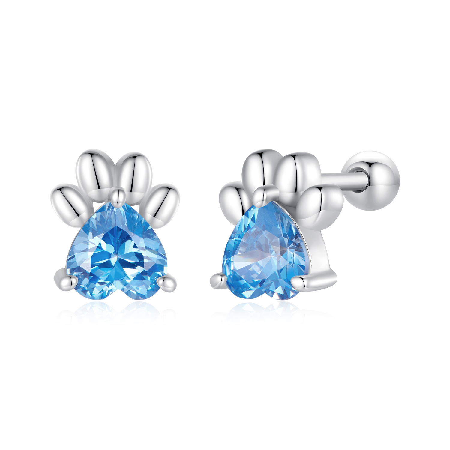 Pandora-stijl Blauwe Hondenpoot Stud Oorbellen - SCE1574-LB Pandora-stijl Blauwe Hondenpoot Stud Oorbellen - SCE1574-LB