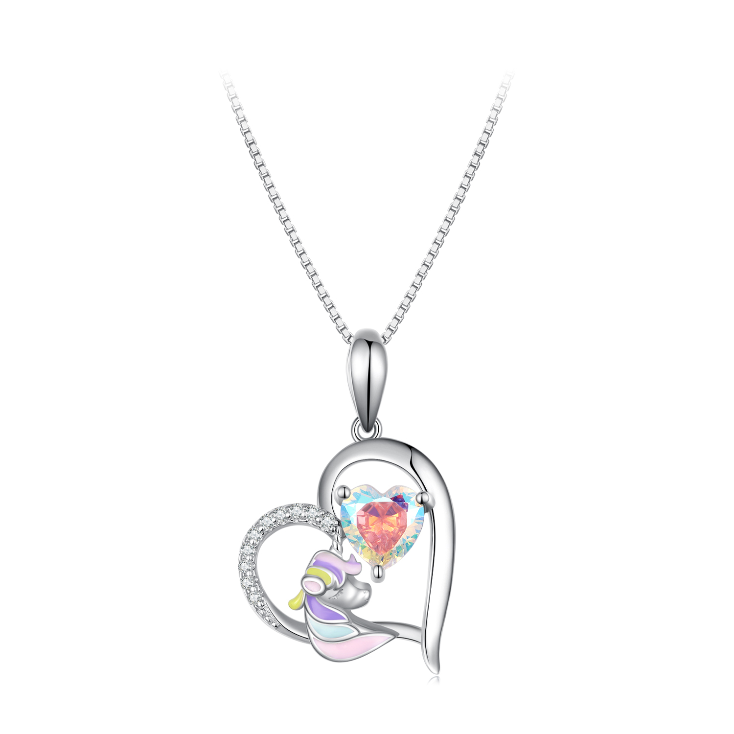 Pandora-stijl ketting met een delicaat eenhoornhart - BSN328 Pandora-stijl ketting met een delicaat eenhoornhart - BSN328
