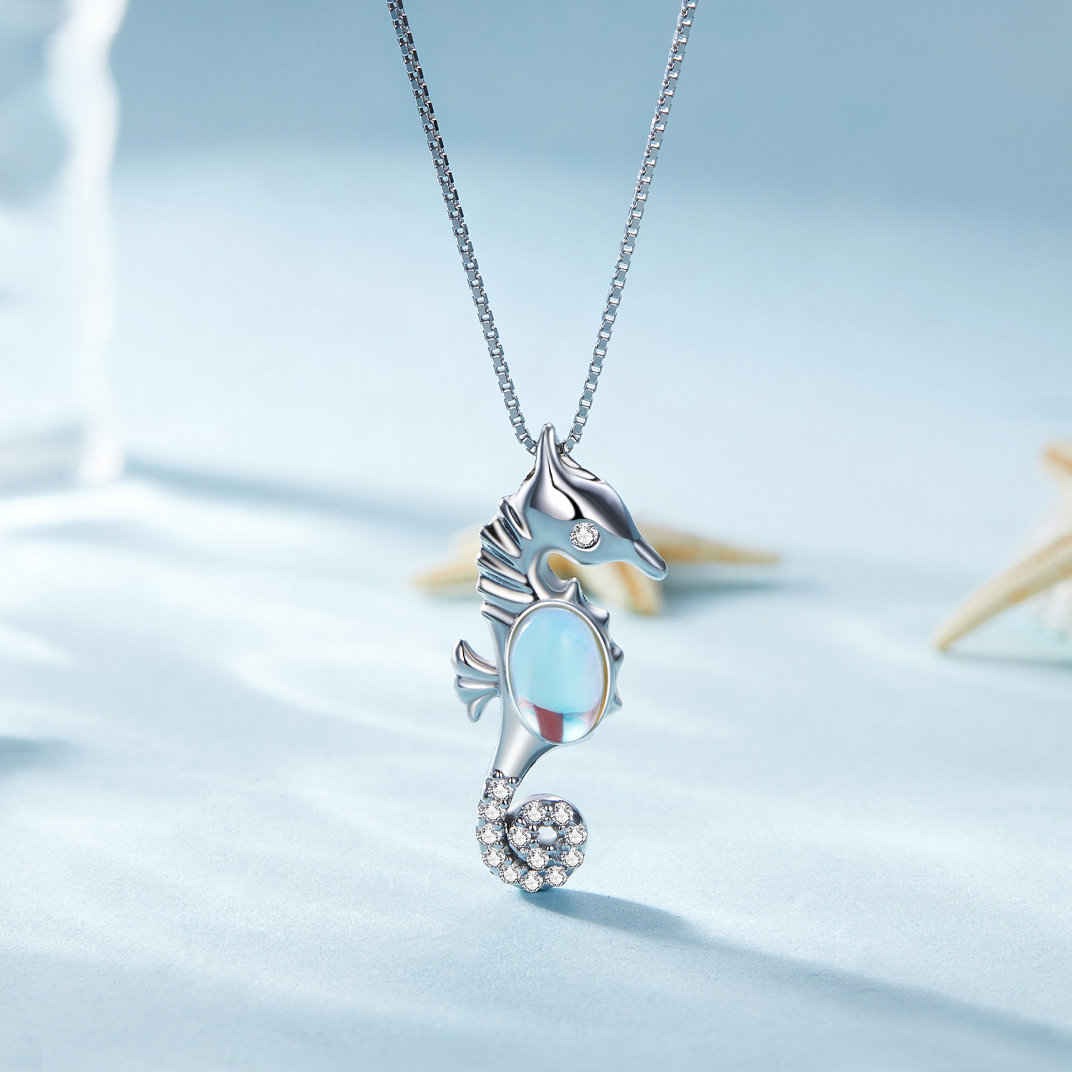 Pandora-stijl ketting met zeepaardje - BSN332