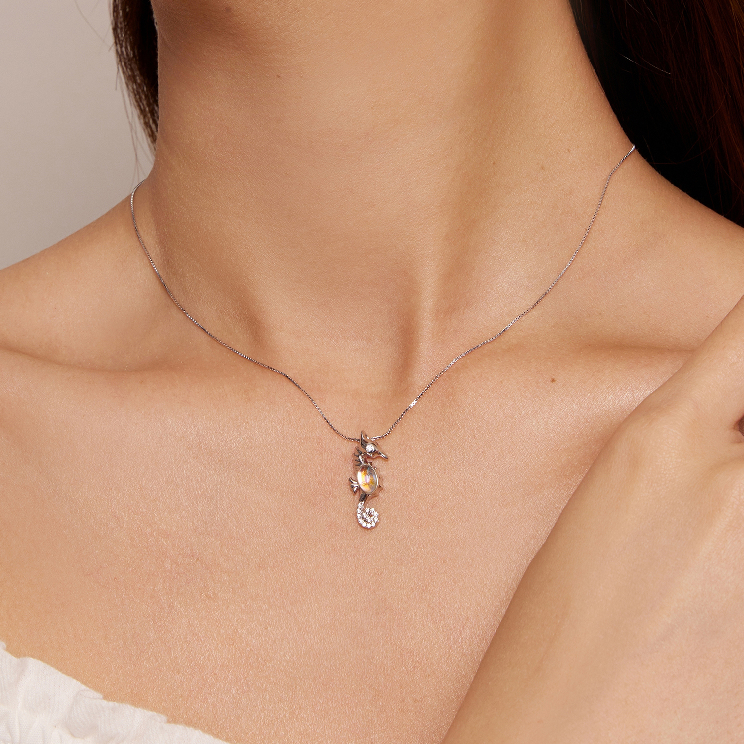 Pandora-stijl ketting met zeepaardje - BSN332