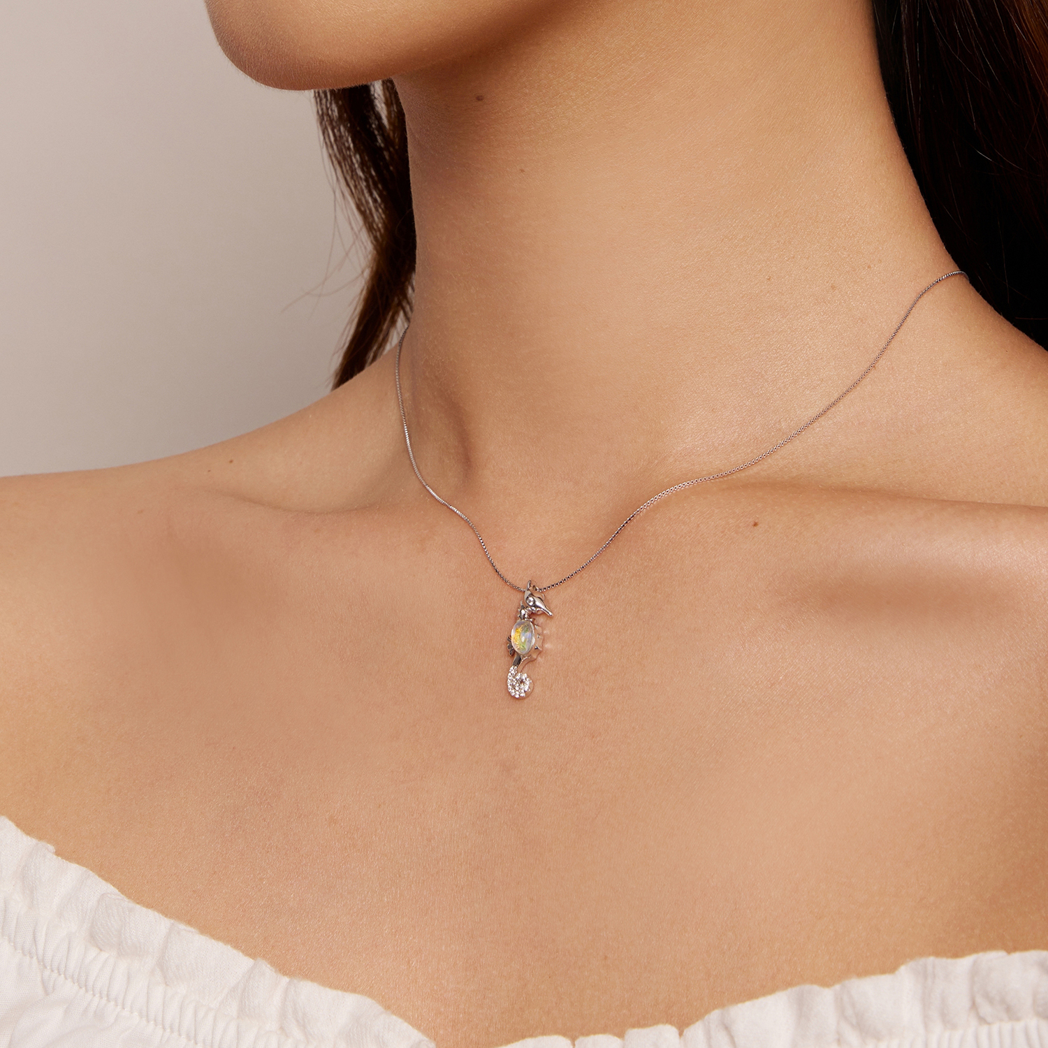 Pandora-stijl ketting met zeepaardje - BSN332