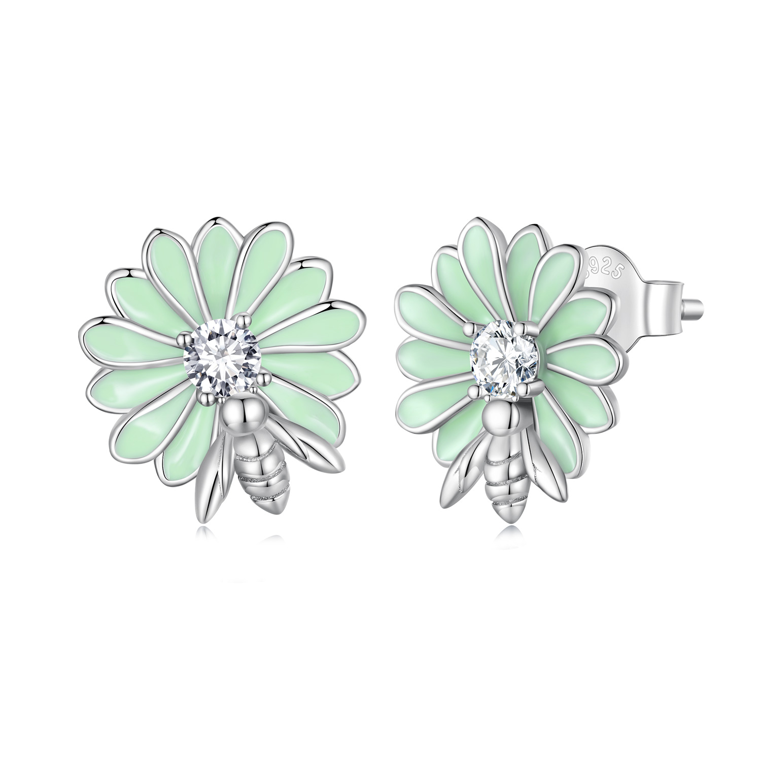 Pandora-stijl Madeliefje Bijen Stud Oorbellen - SCE1598 Pandora-stijl Madeliefje Bijen Stud Oorbellen - SCE1598