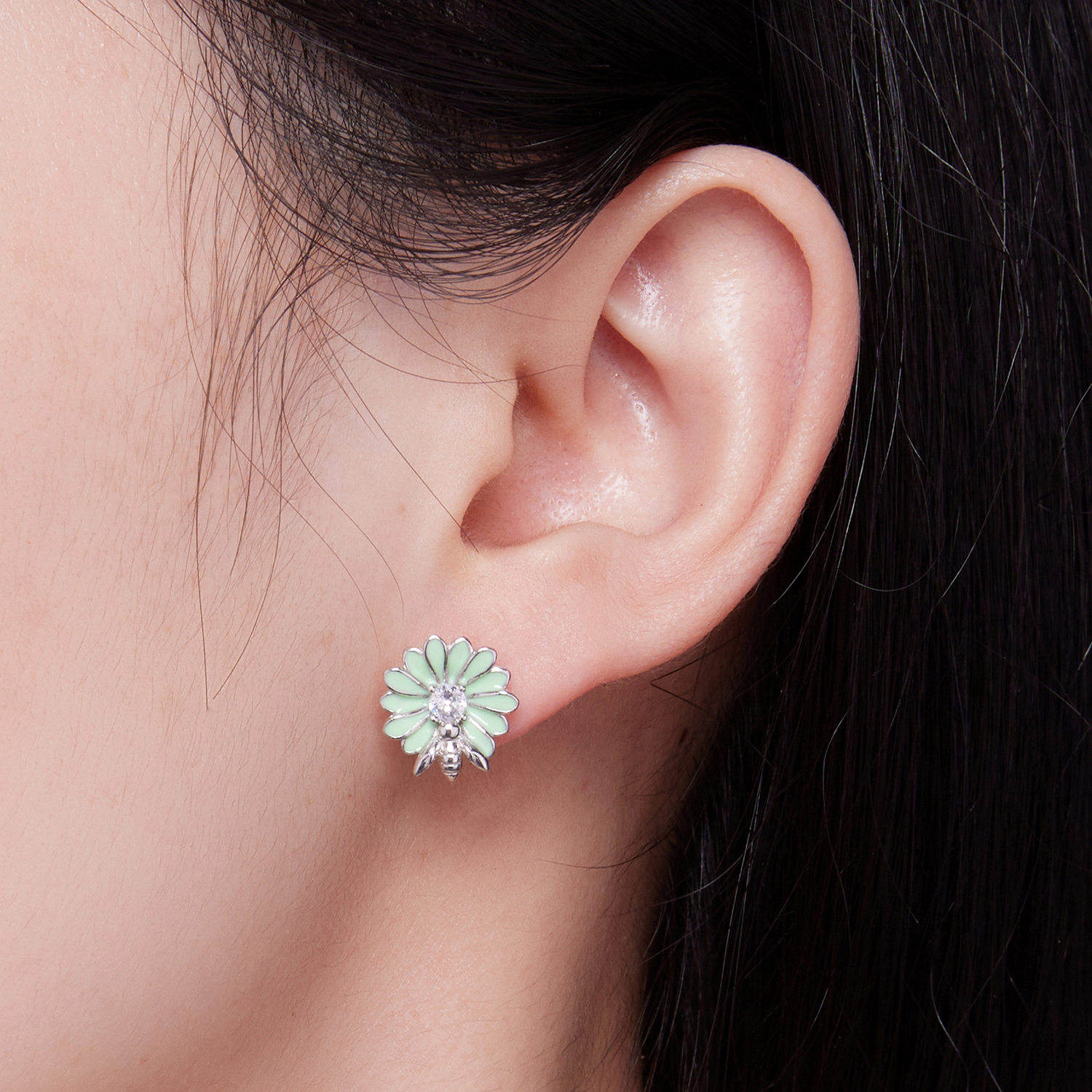 Pandora-stijl Madeliefje Bijen Stud Oorbellen - SCE1598