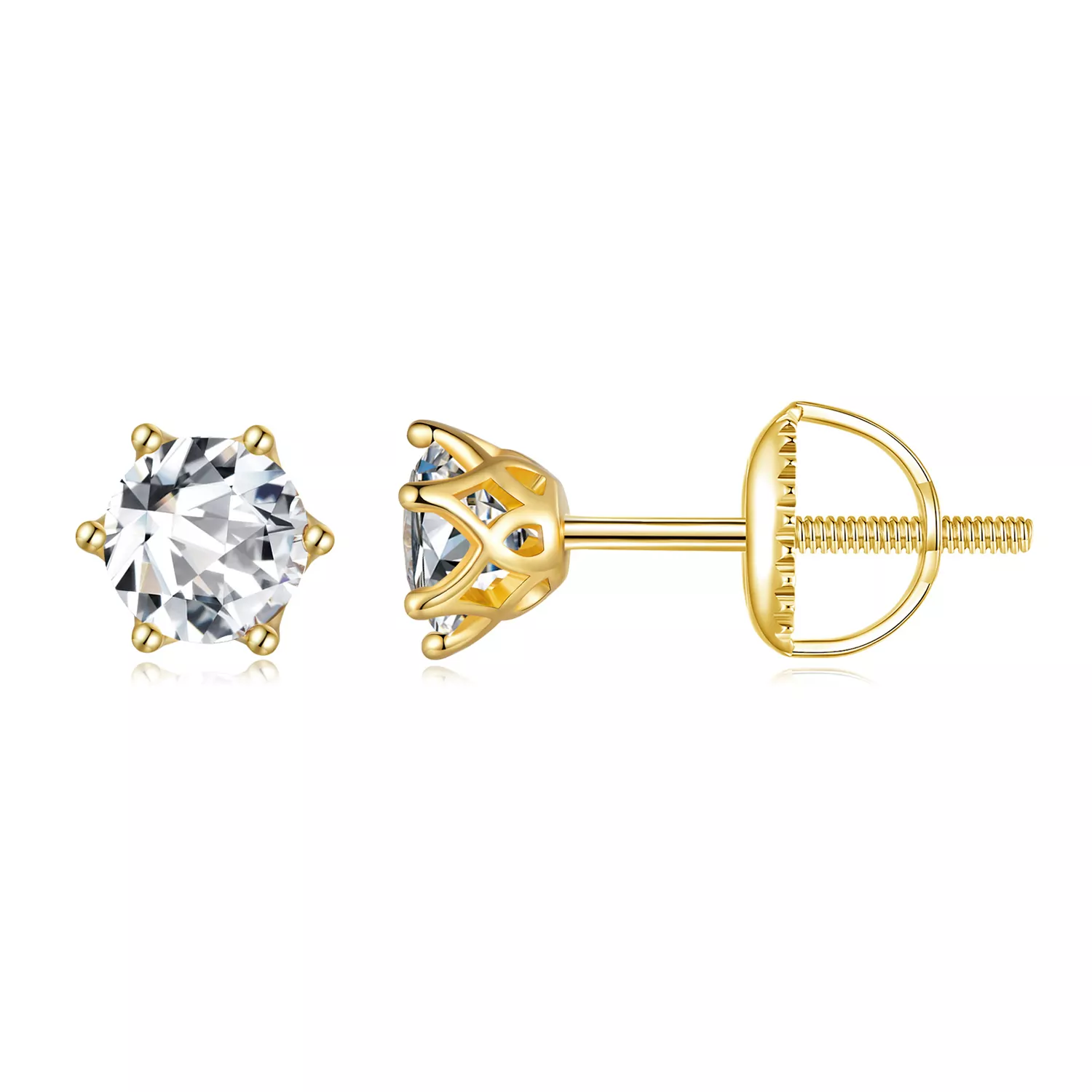 Pandora-stijl vergulde oorbellen met 0,5 karaat zespuntige Moissanite-stenen - MSE004-BS