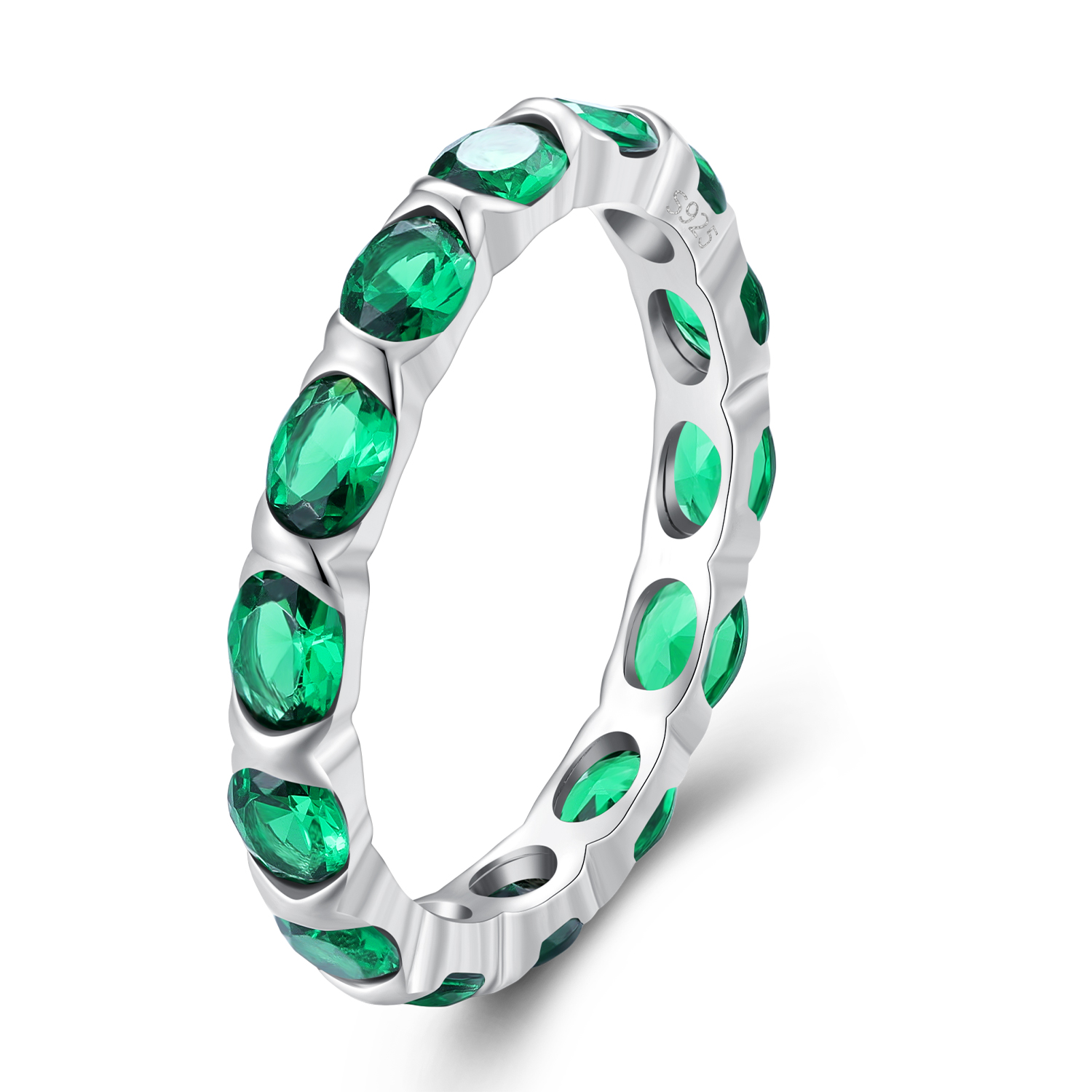 Pandora-stijl volledig bezaaide groene spinelring - BSR432 Pandora-stijl volledig bezaaide groene spinelring - BSR432