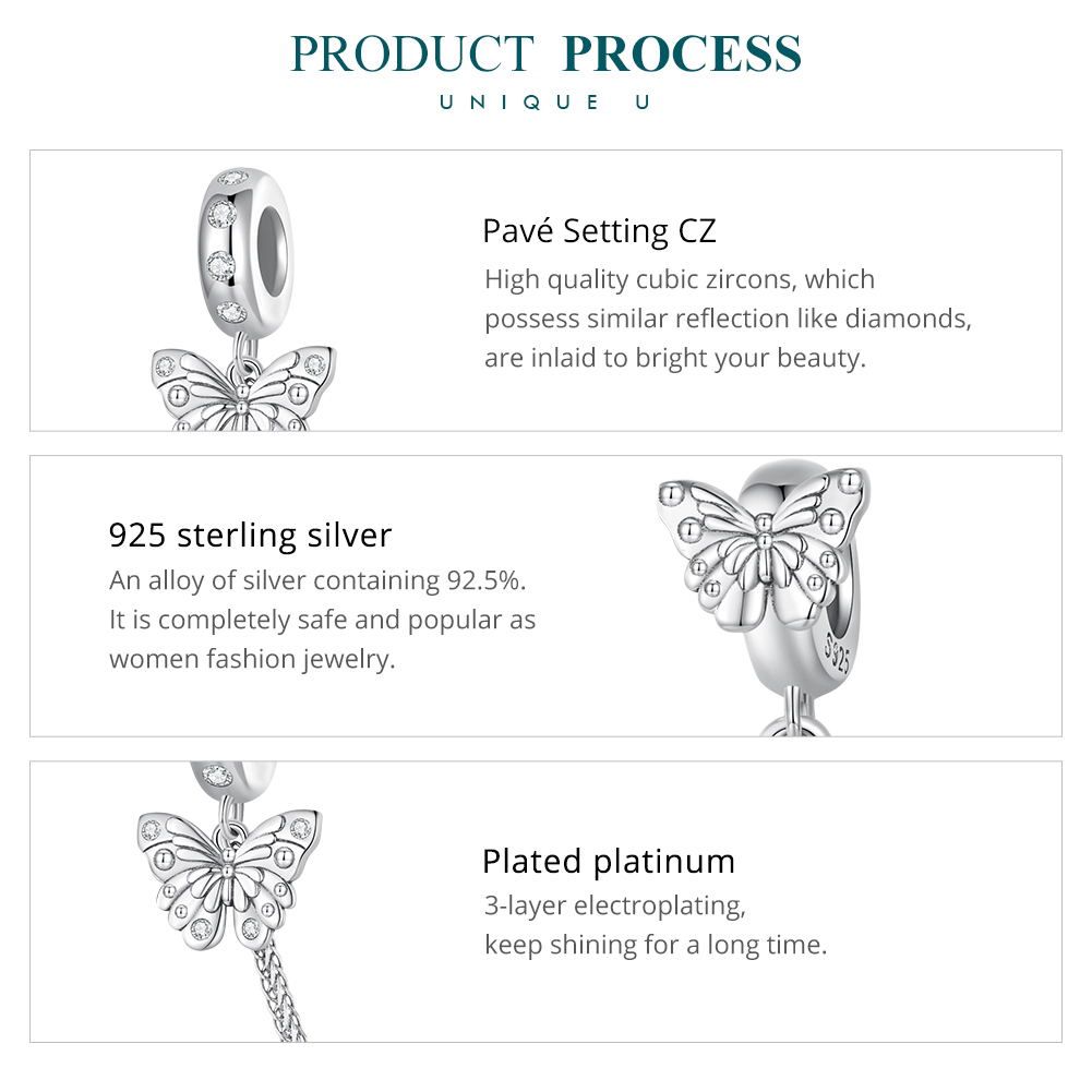 Pandora-stijl Veiligheidsketting met Vlinder - BSC801