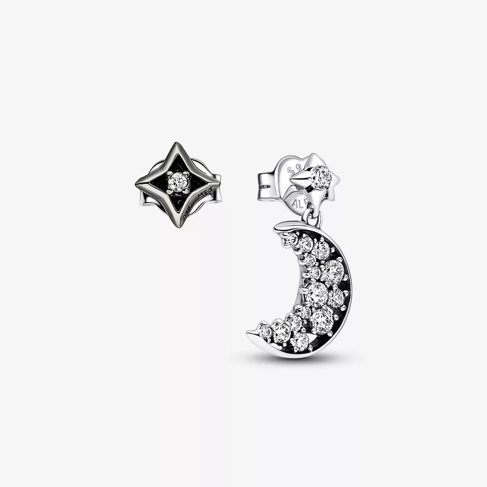 Pandora Maan en sterren sterling zilveren en ruthenium-geplateerde oorstekers - 292782C01