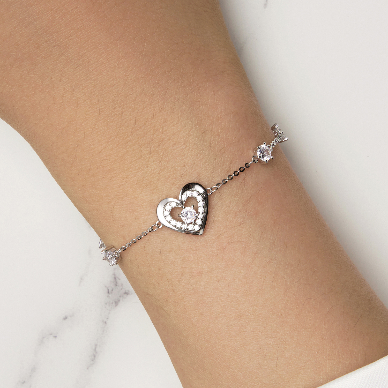 Pandora Stijl Glanzende Dubbele Hartenketting Armband - BSB136