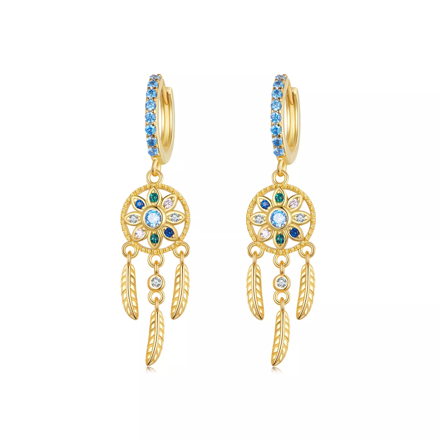 Pandora Stijl Gouden Droomvanger Hanger Oorbellen - SCE713-B