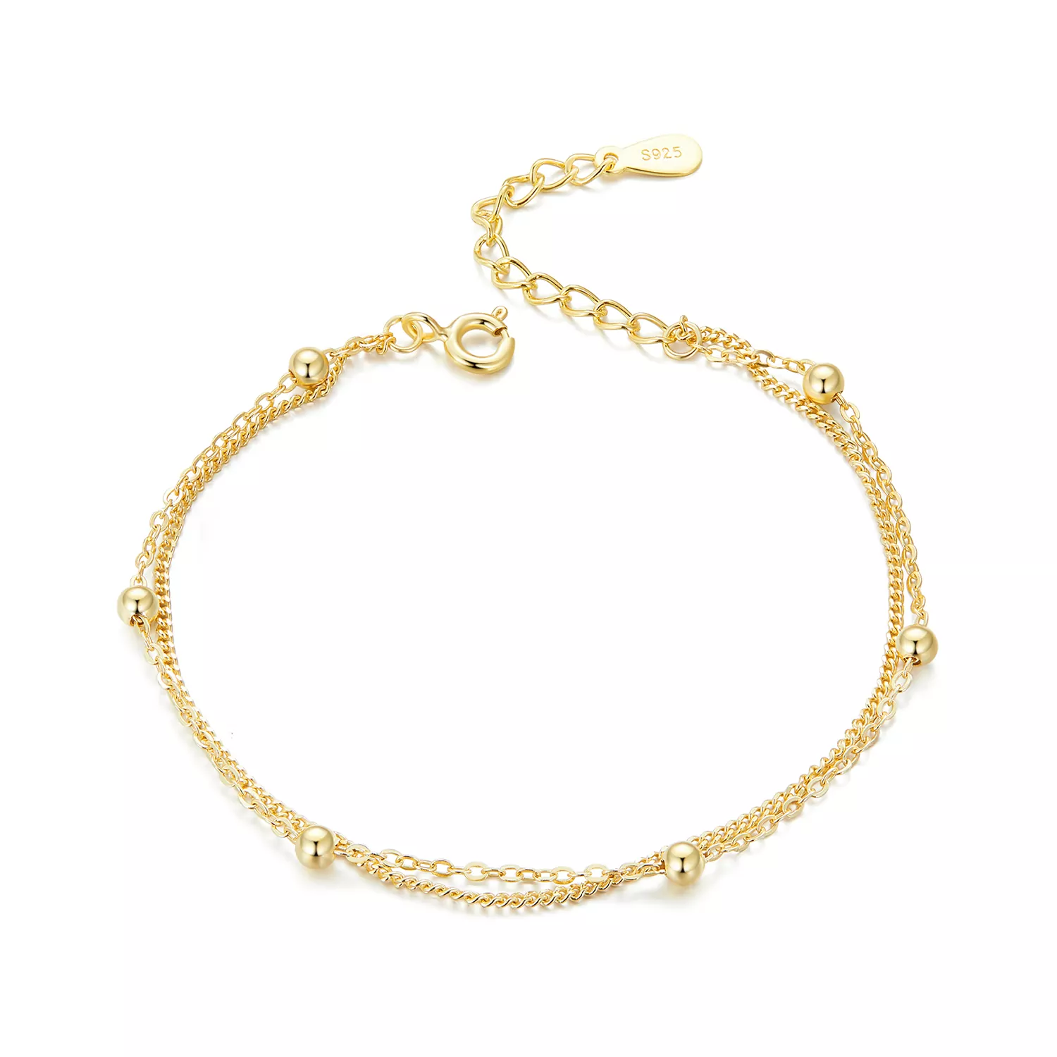 Pandora Stijl Gouden Kralen Armband met Ketting - SCB131-B