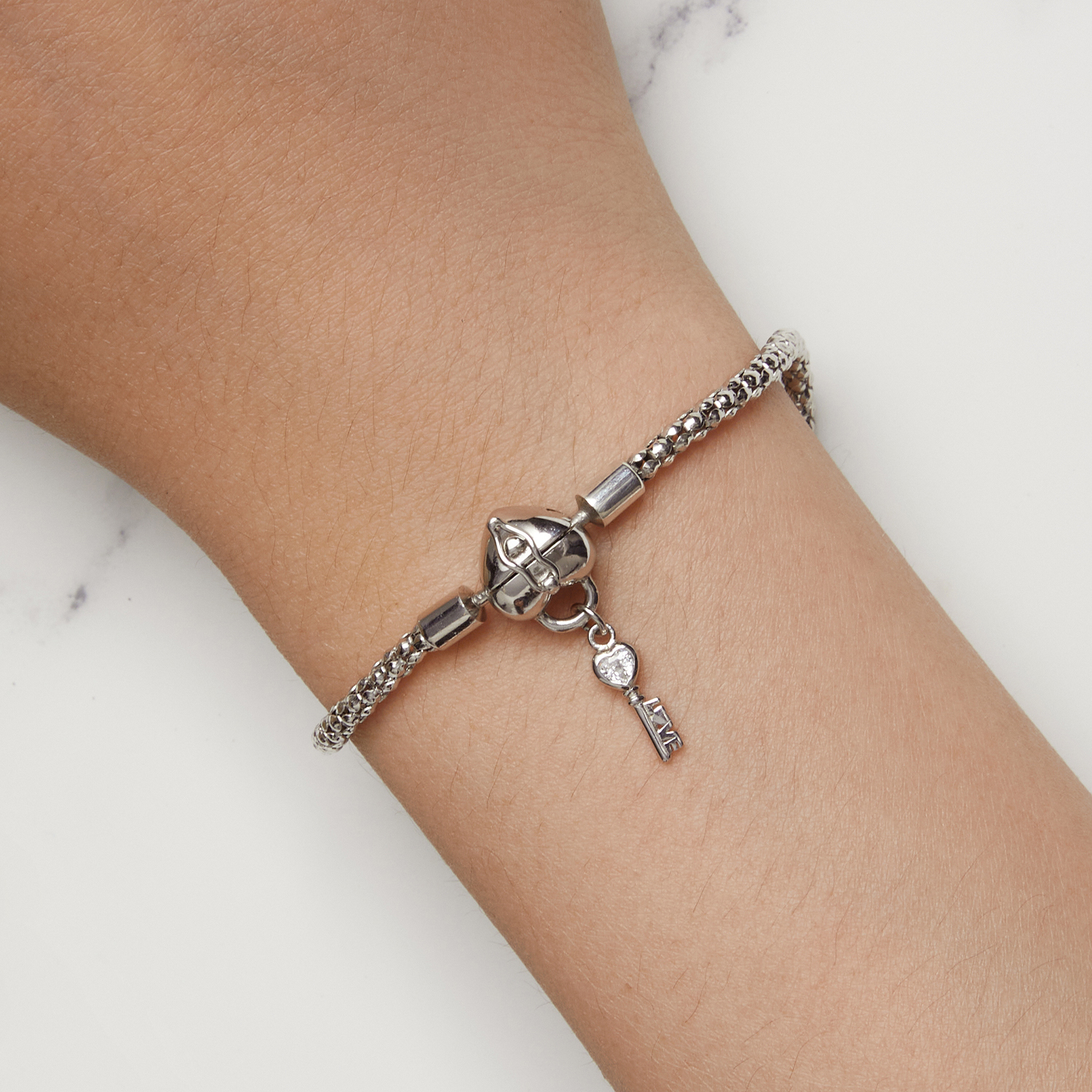 Pandora Stijl Hart Sleutelhanger Armband - SCB259