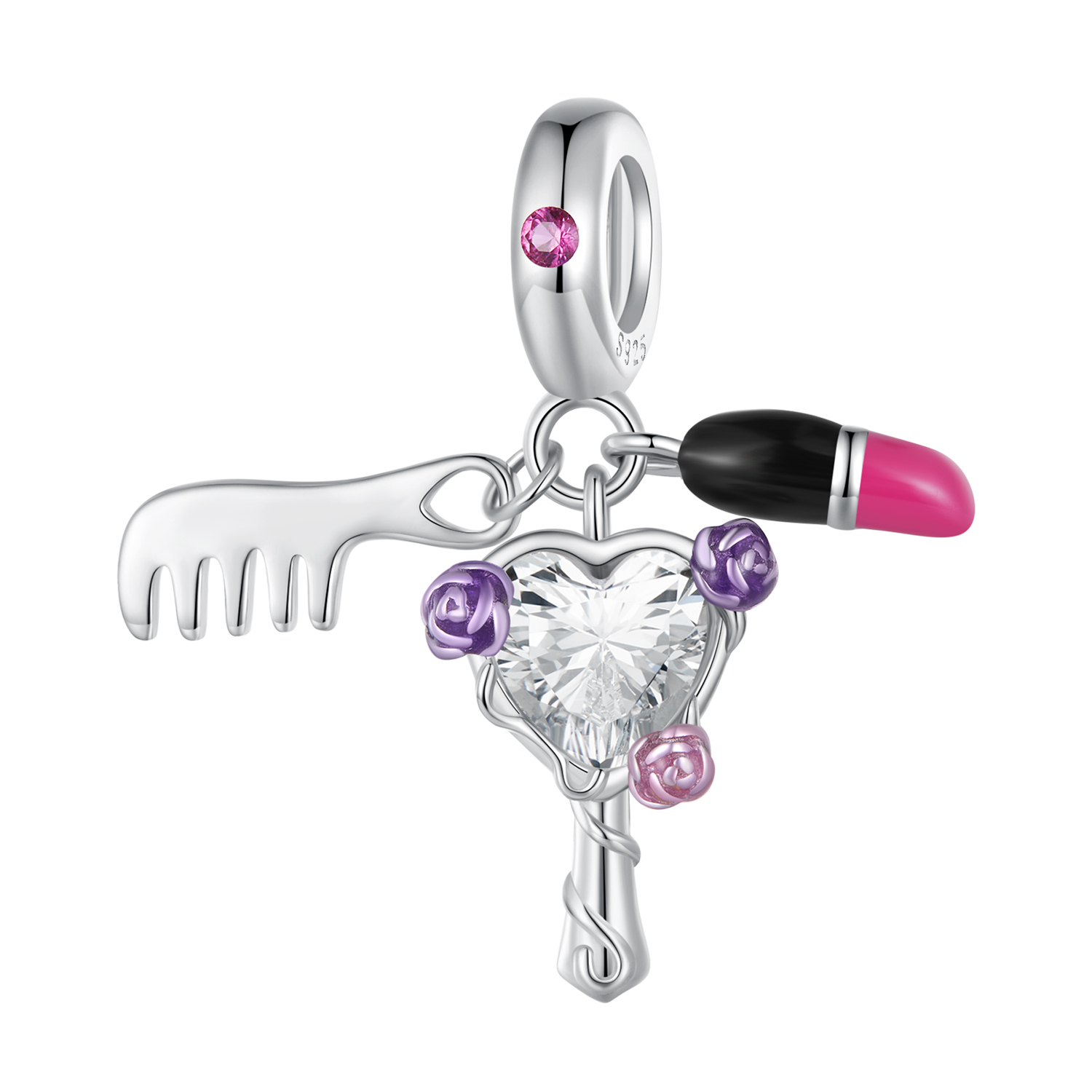 Pandora Stijl Kam, Lipstick en Spiegel Bedel - SCC2474 Pandora Stijl Kam, Lipstick en Spiegel Bedel - SCC2474