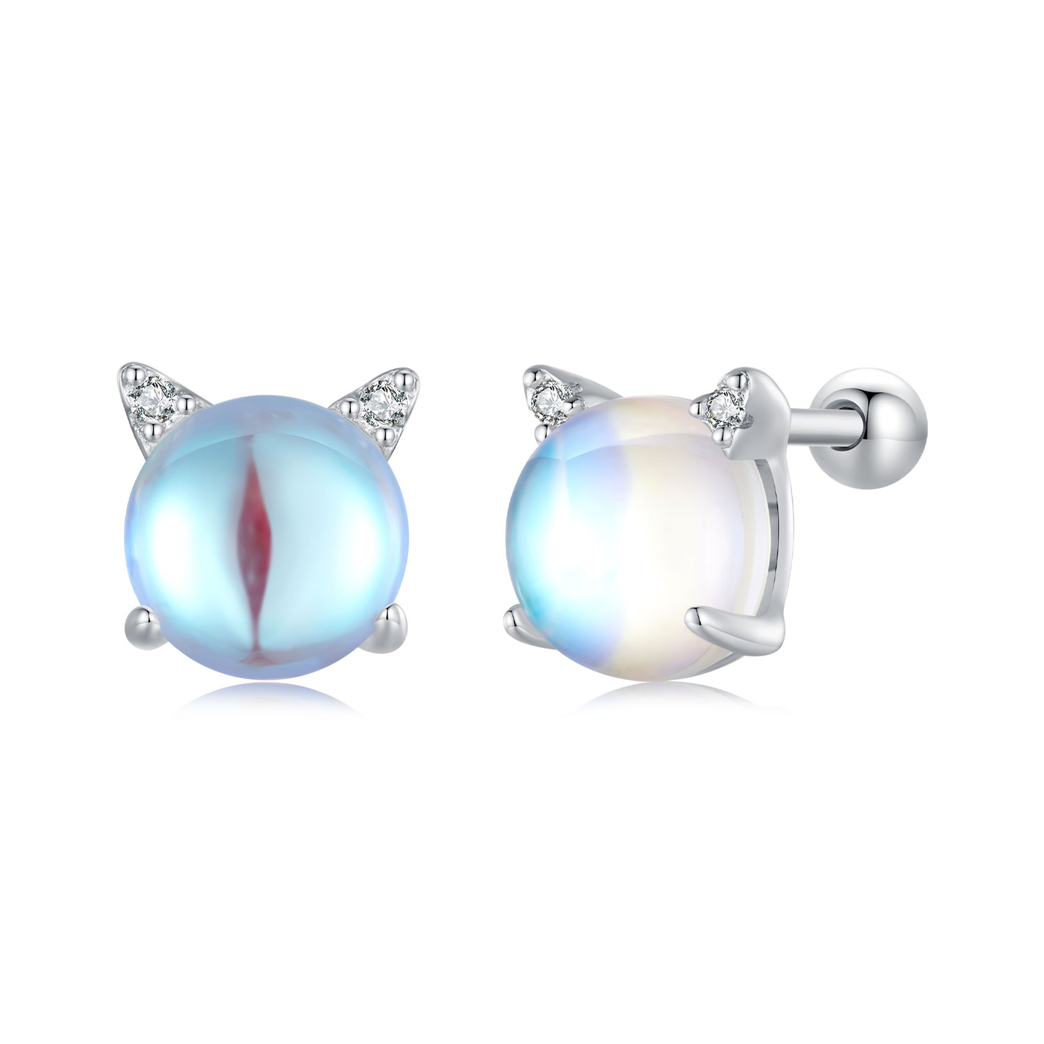 Pandora Stijl Katten Maansteen Studs Oorbellen - SCE1622 Pandora Stijl Katten Maansteen Studs Oorbellen - SCE1622