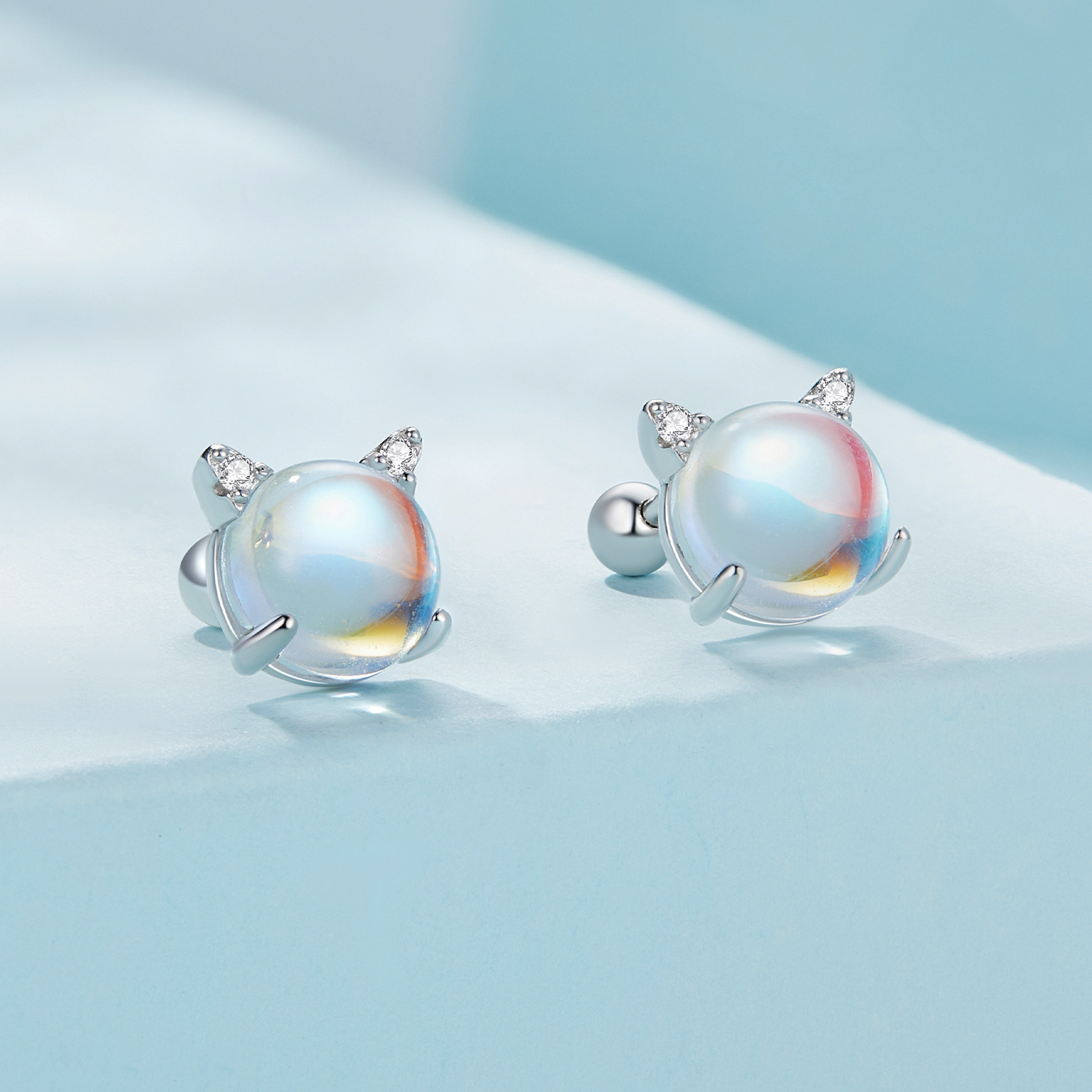 Pandora Stijl Katten Maansteen Studs Oorbellen - SCE1622