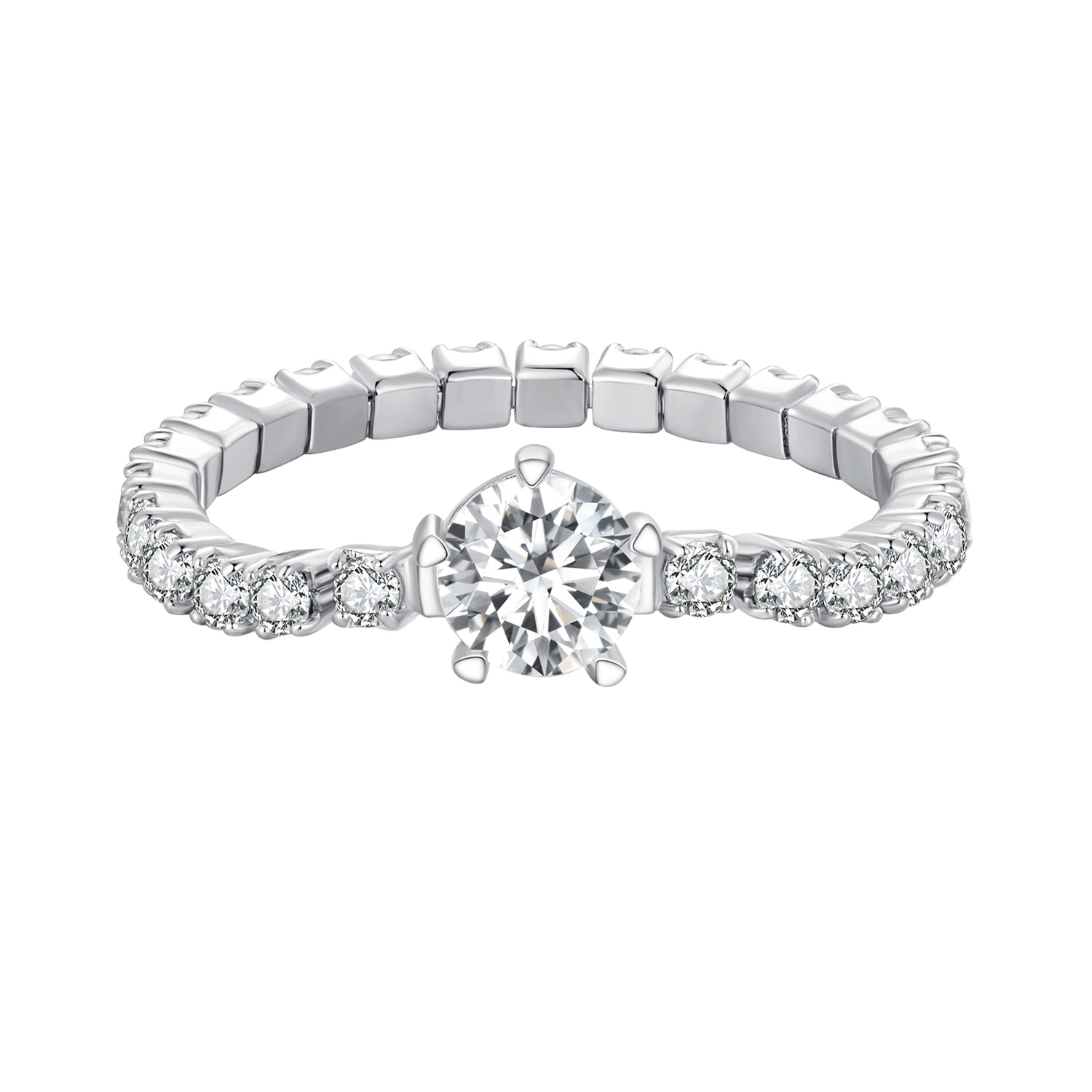 Pandora Stijl Ketting Vijf Klauw Zirkonia Ring - BSR411 Pandora Stijl Ketting Vijf Klauw Zirkonia Ring - BSR411