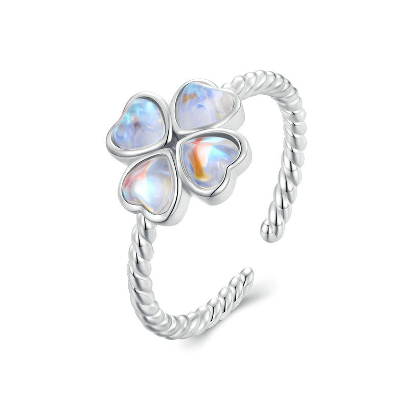 Pandora Stijl Maanlicht Klavertje Open Ring - BSR458-E Pandora Stijl Maanlicht Klavertje Open Ring - BSR458-E