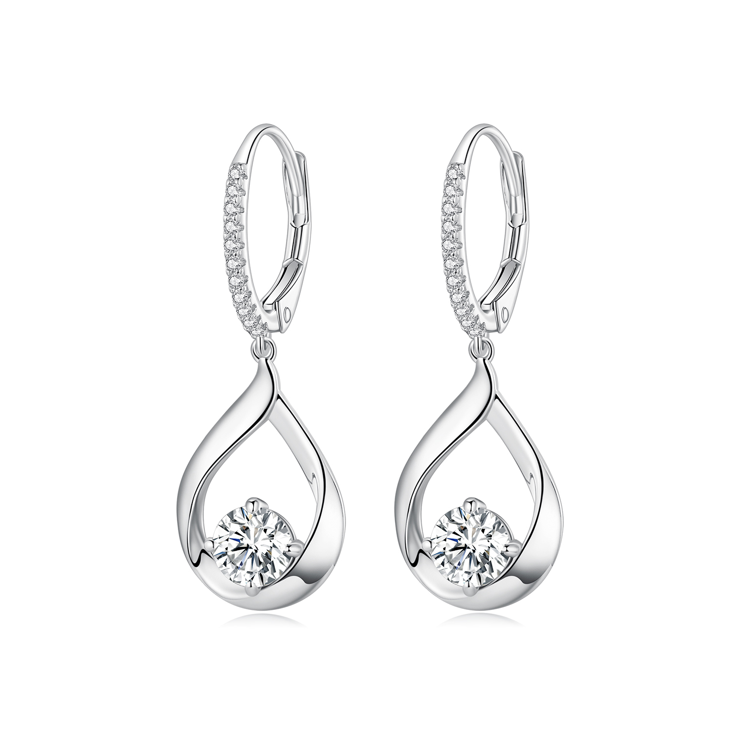 Pandora Stijl Oorbellen met Druppelvormige Moissanite Steen (Twee Certificaten) - MSE032