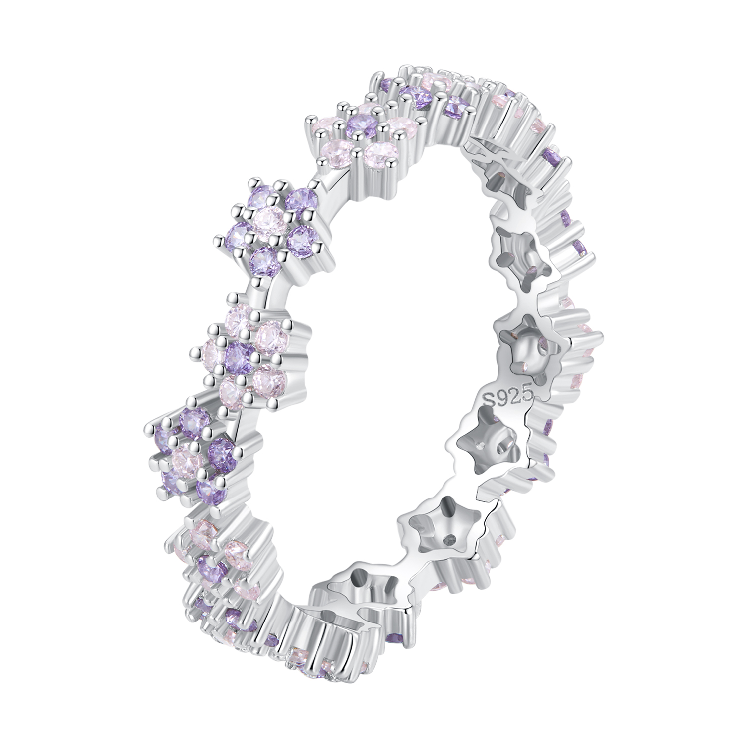 Pandora Stijl Paarse Bloem Prachtige Zirkonia Ring - BSR359 Pandora Stijl Paarse Bloem Prachtige Zirkonia Ring - BSR359