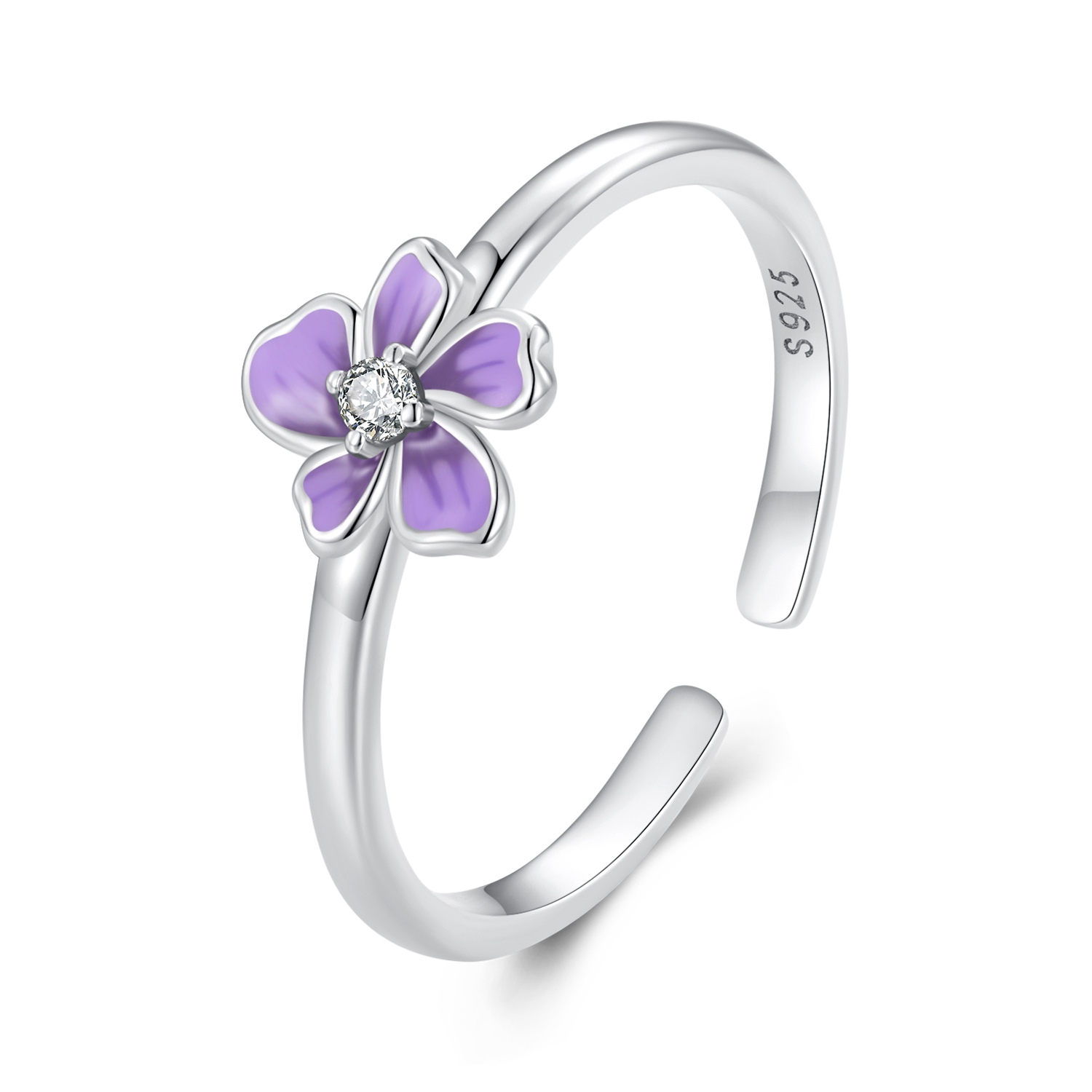 Pandora Stijl Paarse Bloemenring - SCR976-E Pandora Stijl Paarse Bloemenring - SCR976-E