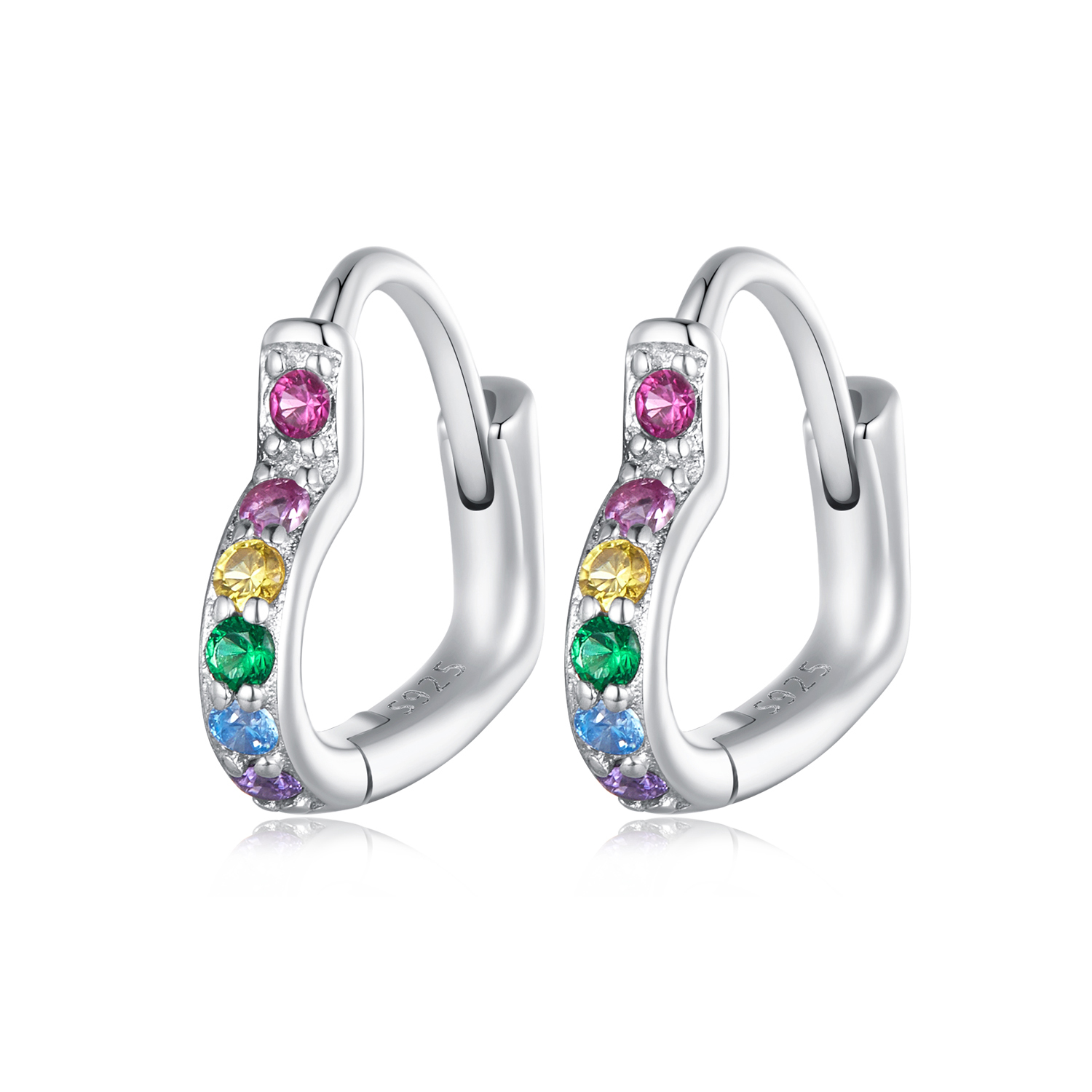 Pandora stijl Regenbooghart Oorringen - SCE1626-CF Pandora stijl Regenbooghart Oorringen - SCE1626-CF