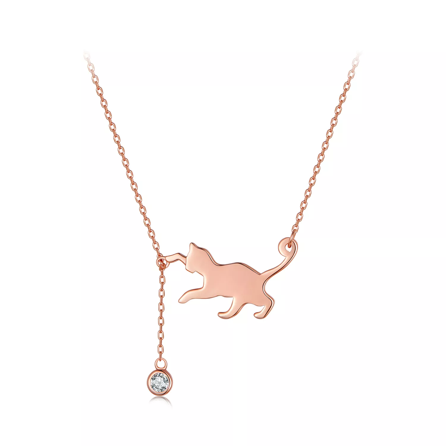 Pandora stijl roségouden ondeugende kitten ketting - SCN232-C